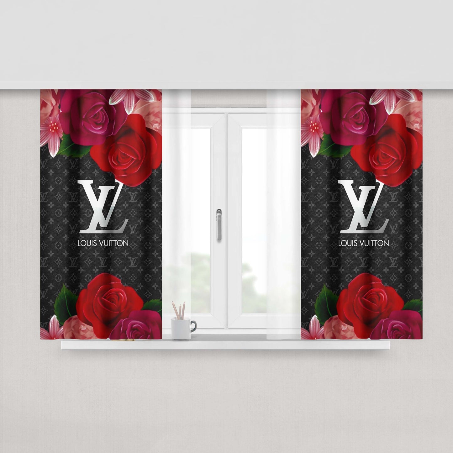 Louis Vuitton With Rose Peach Skin Window Curtains