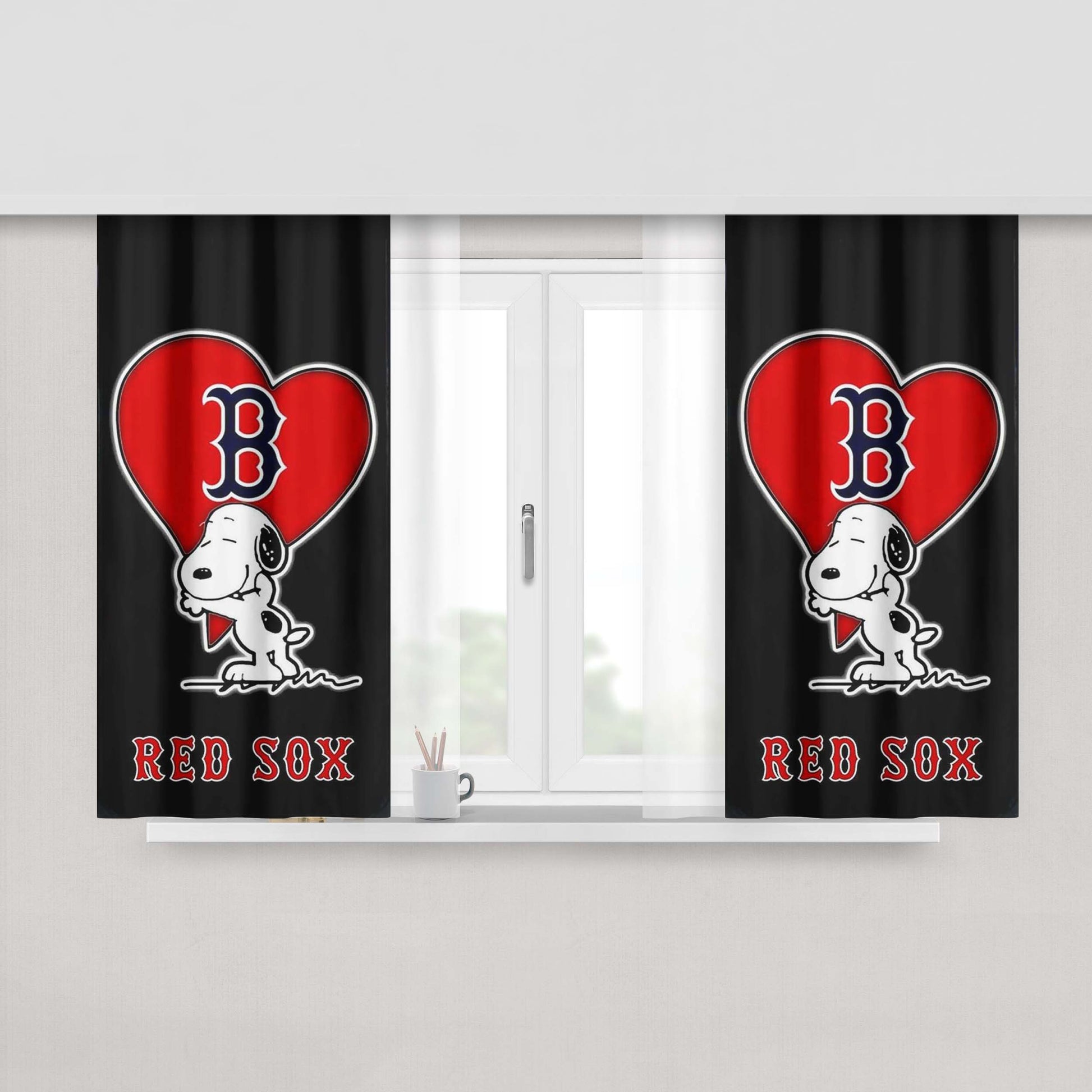 Love Boston Red Sox Snoopy Peach Skin Window Curtains