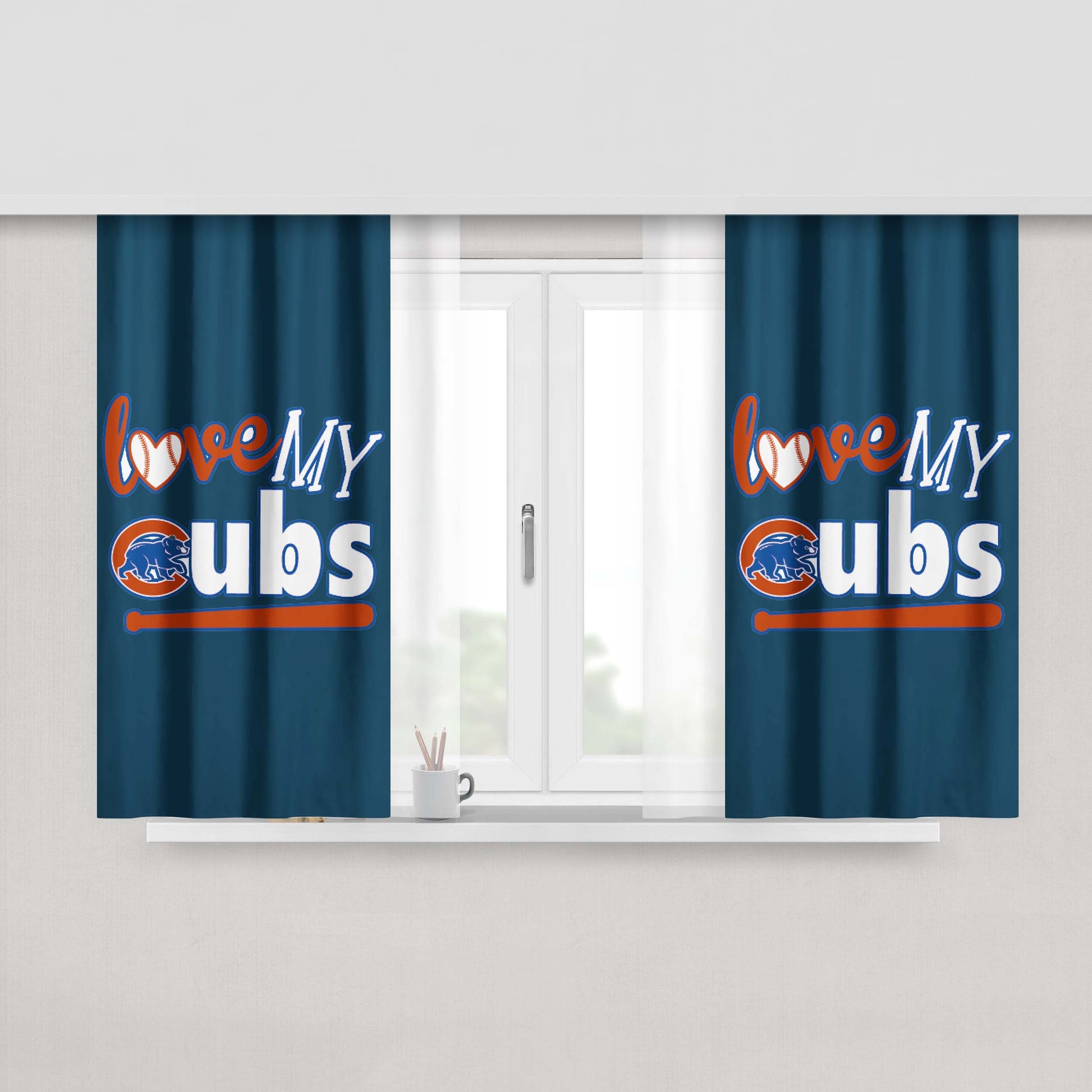 Love My Chicago Cubs Peach Skin Window Curtains