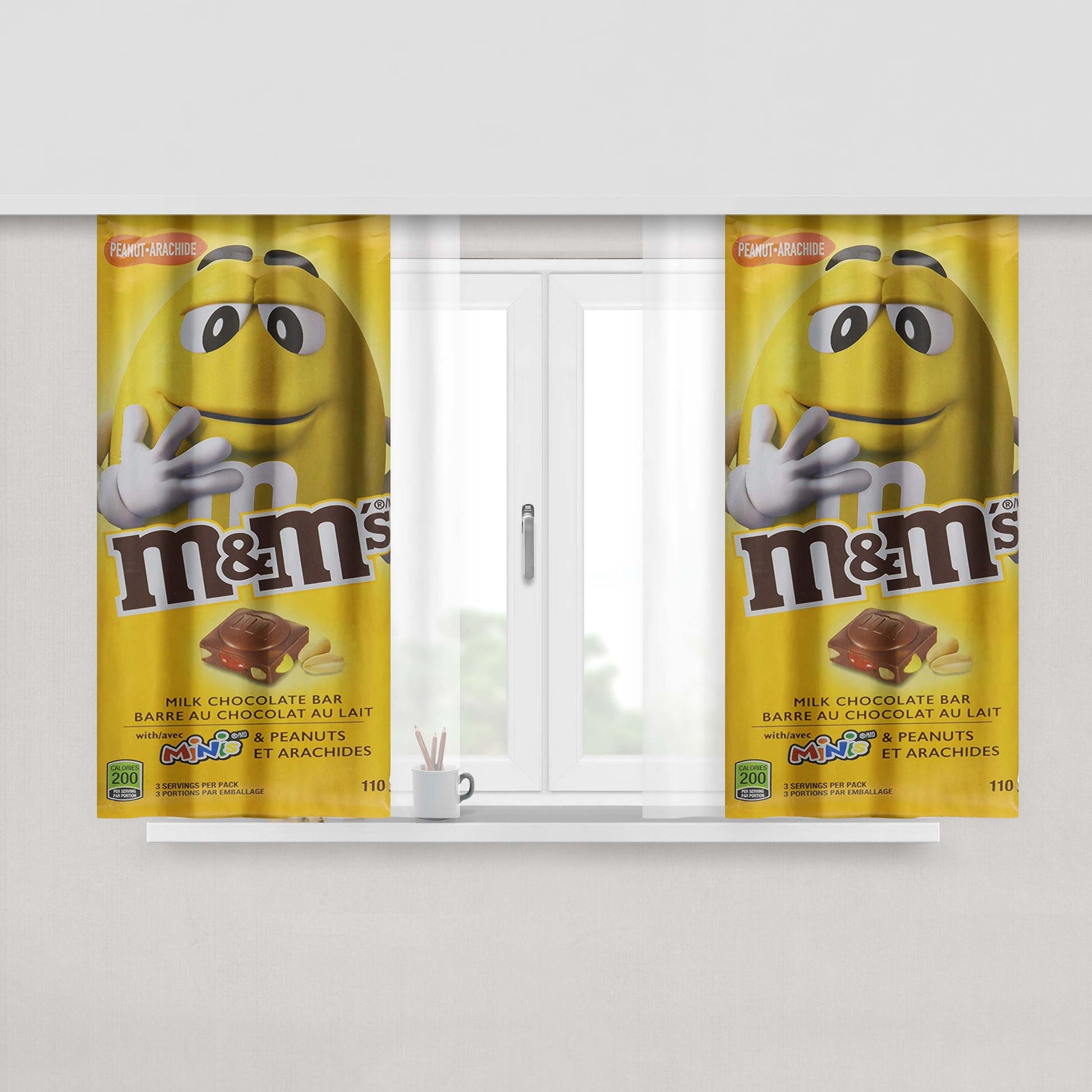 M&M Minis And Peanuts Milk Chocolate Bar Peach Skin Window Curtains