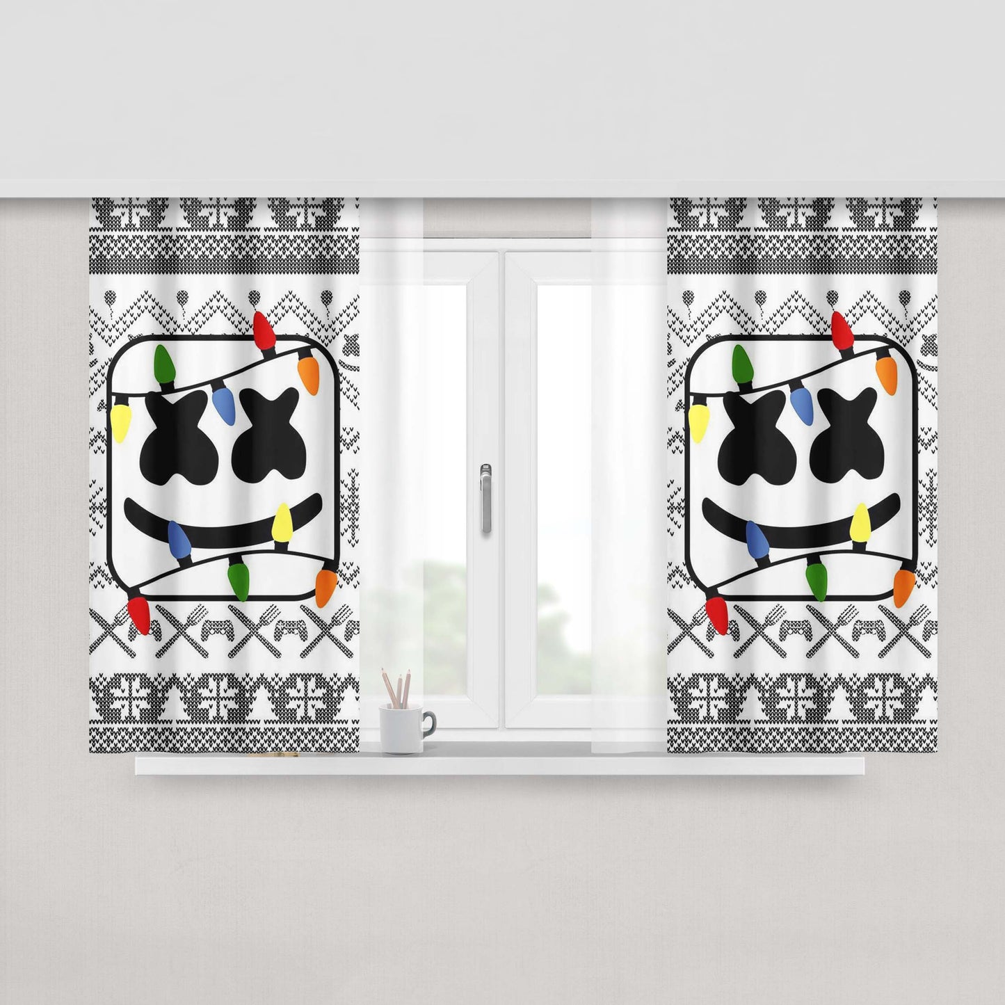 Marshmello Christmas Peach Skin Window Curtains