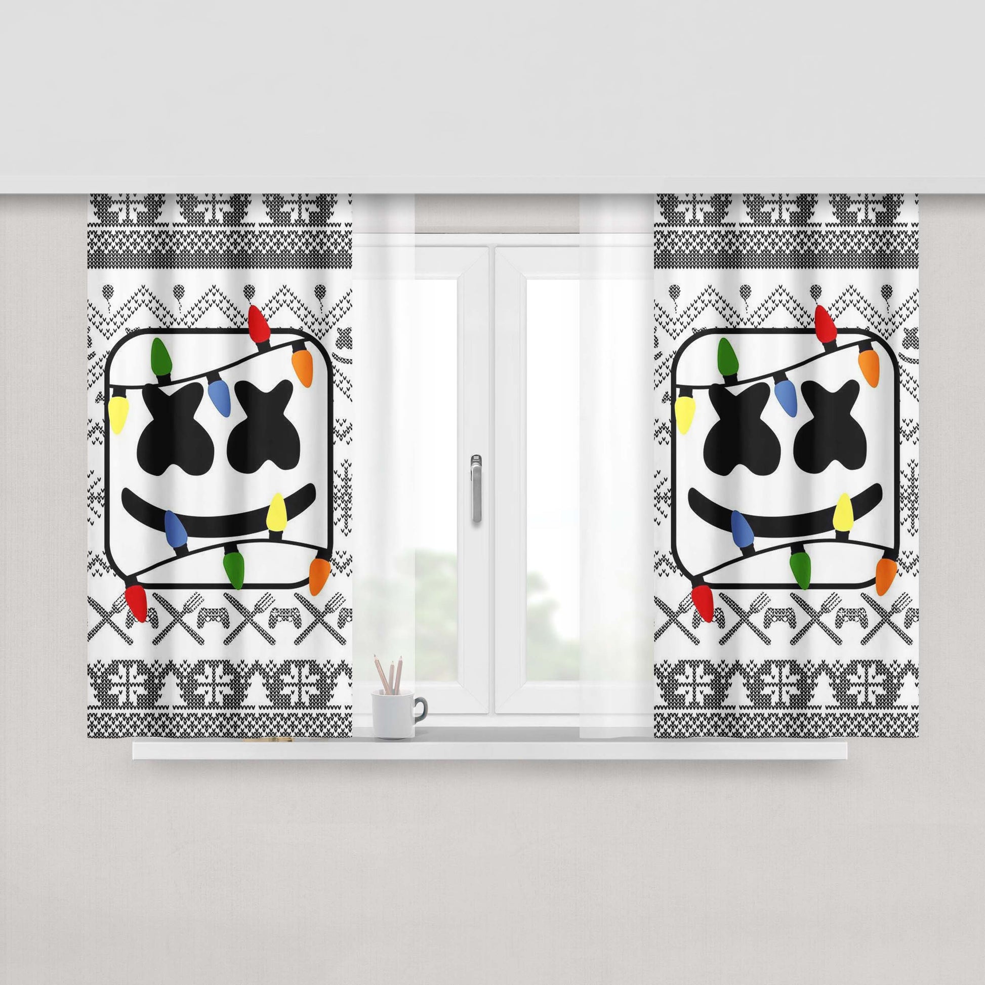 Marshmello Christmas Peach Skin Window Curtains