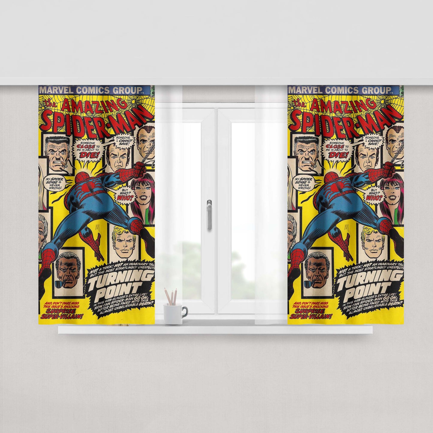 Marvel Comics The Amazing Spider Man Peach Skin Window Curtains
