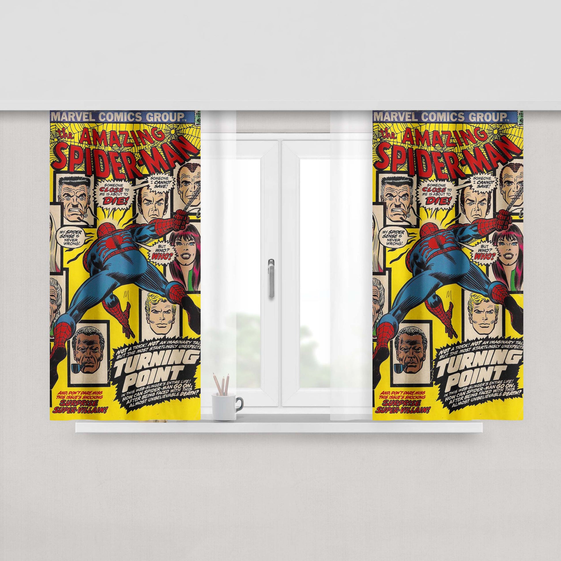 Marvel Comics The Amazing Spider Man Peach Skin Window Curtains