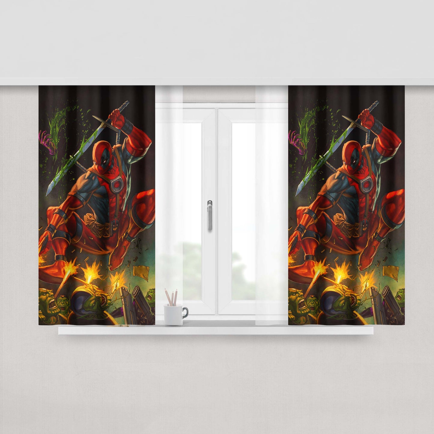 Marvel Deadpool Slash Peach Skin Window Curtains