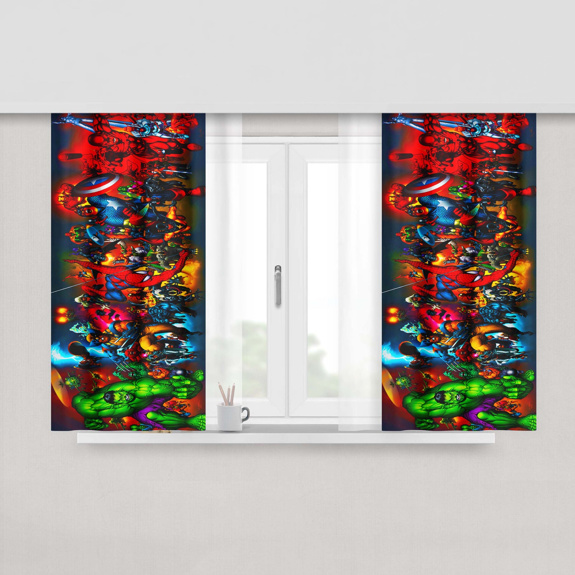 Marvel Heroes Collage Peach Skin Window Curtains
