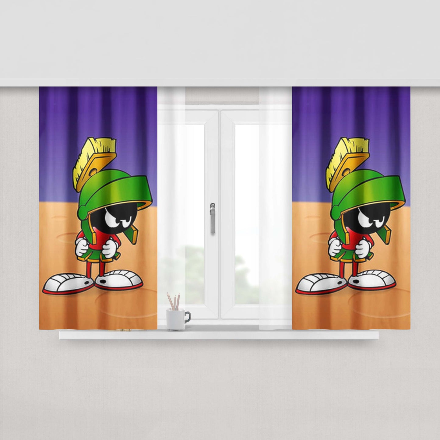 Marvin The Martian Looney Tunes Peach Skin Window Curtains