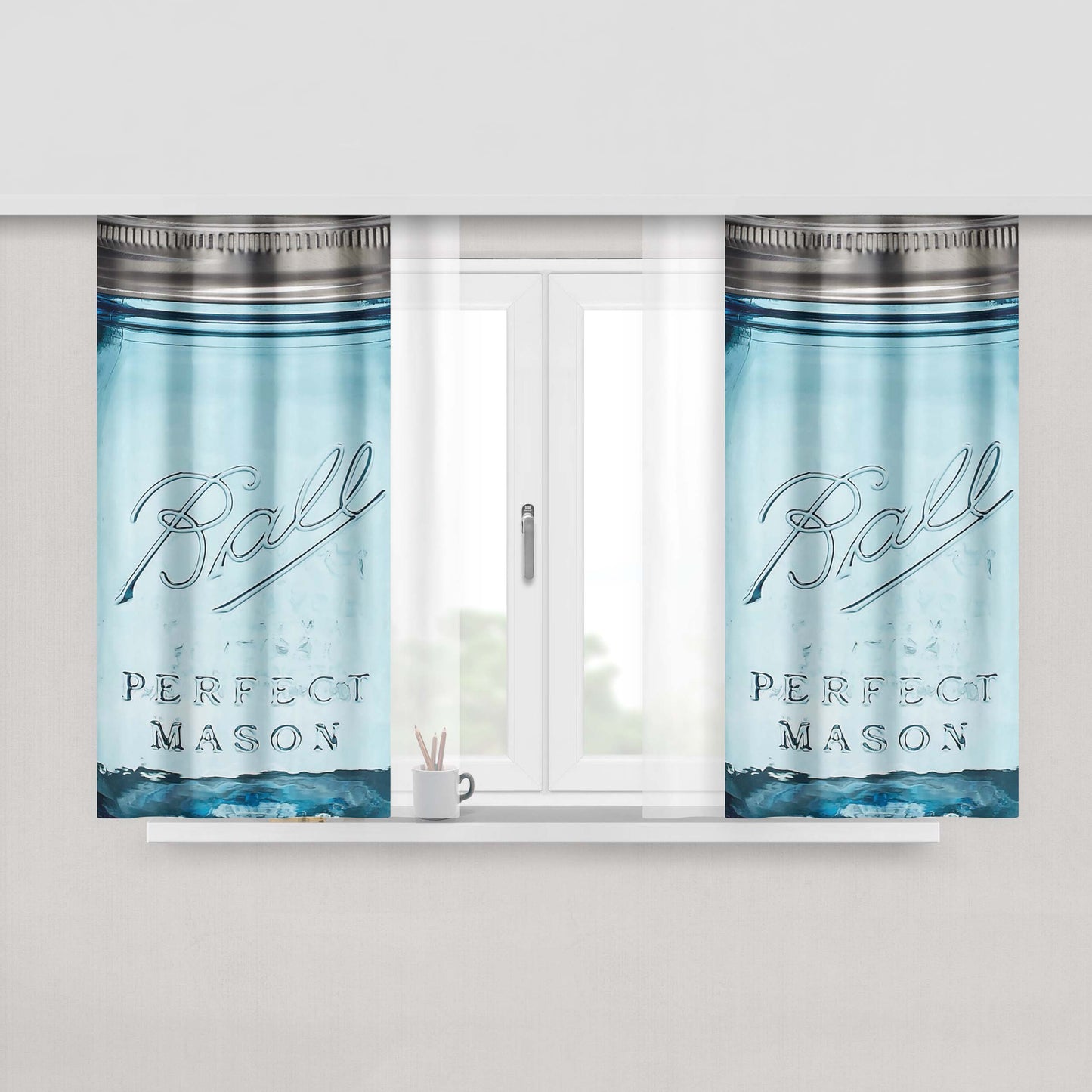 Mason Jar Peach Skin Window Curtains