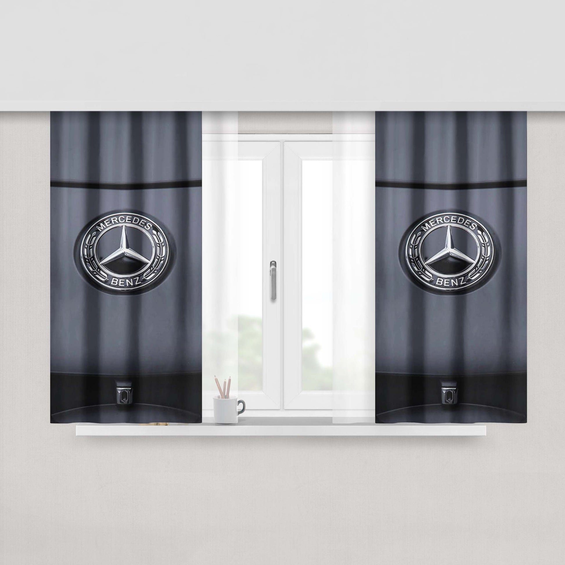 Mercedes Benz Emblem Peach Skin Window Curtains