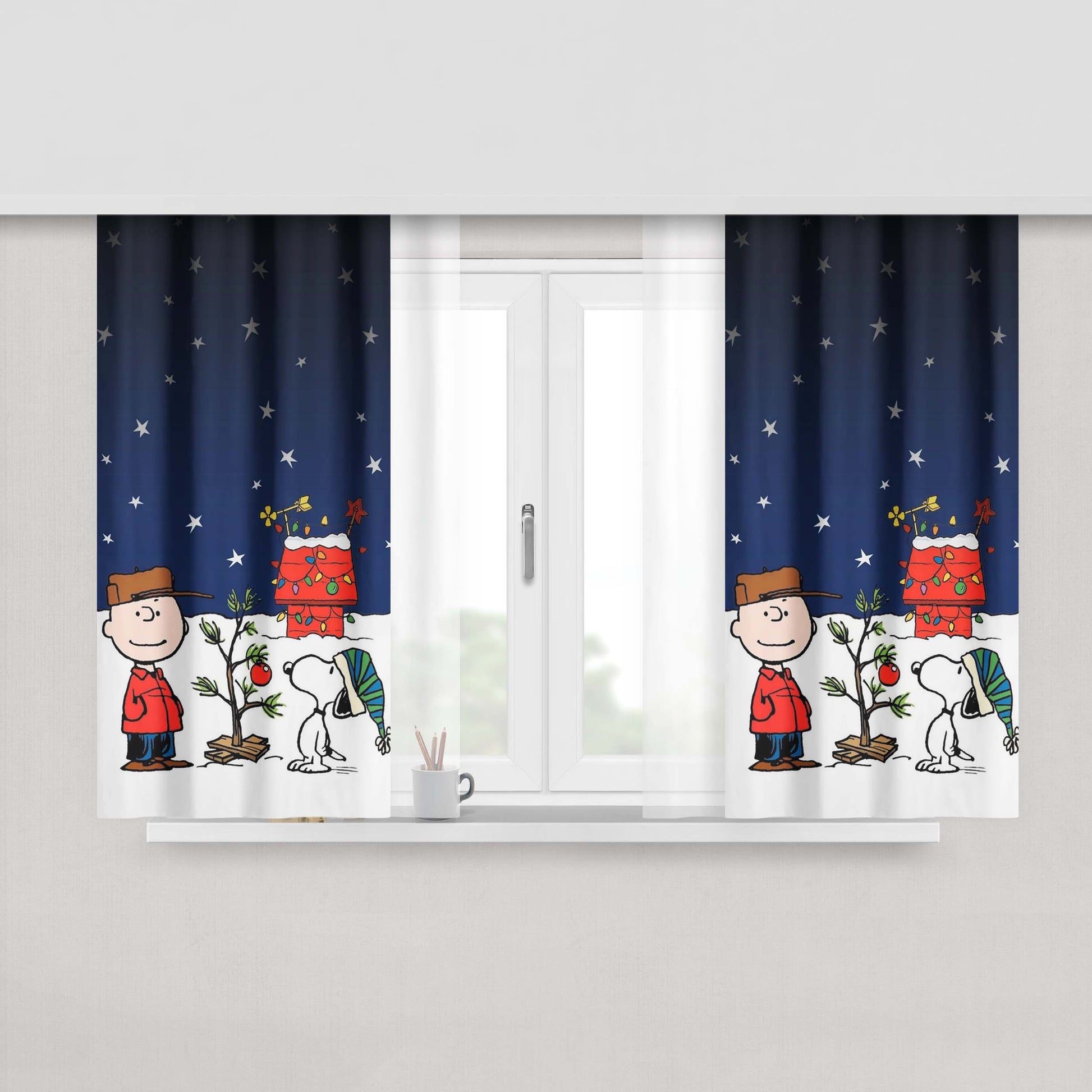 Merry Christmas Charlie Brown Snoopy Wallpaper Peach Skin Window Curtains
