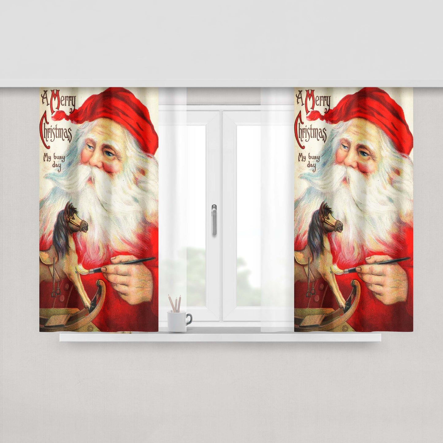 Merry Christmas My Busy Day Peach Skin Window Curtains