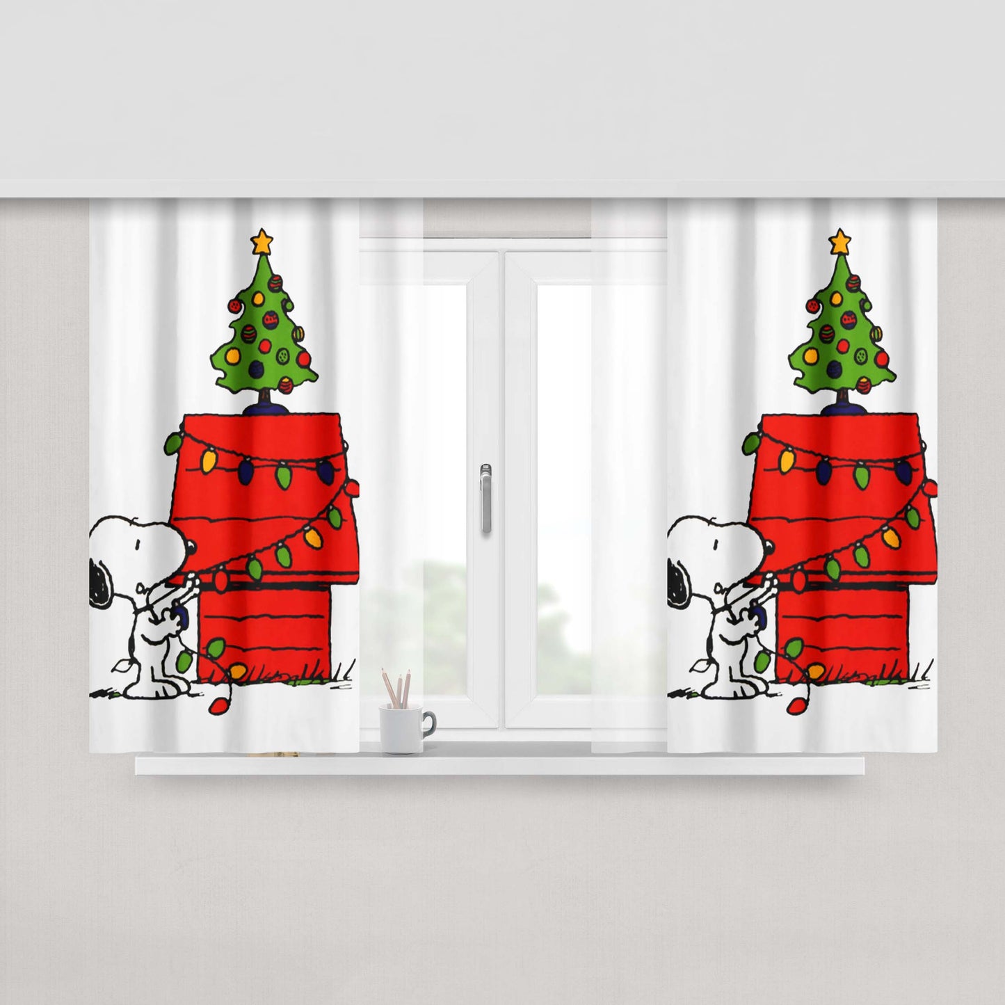 Merry Christmas Snoopy Peach Skin Window Curtains