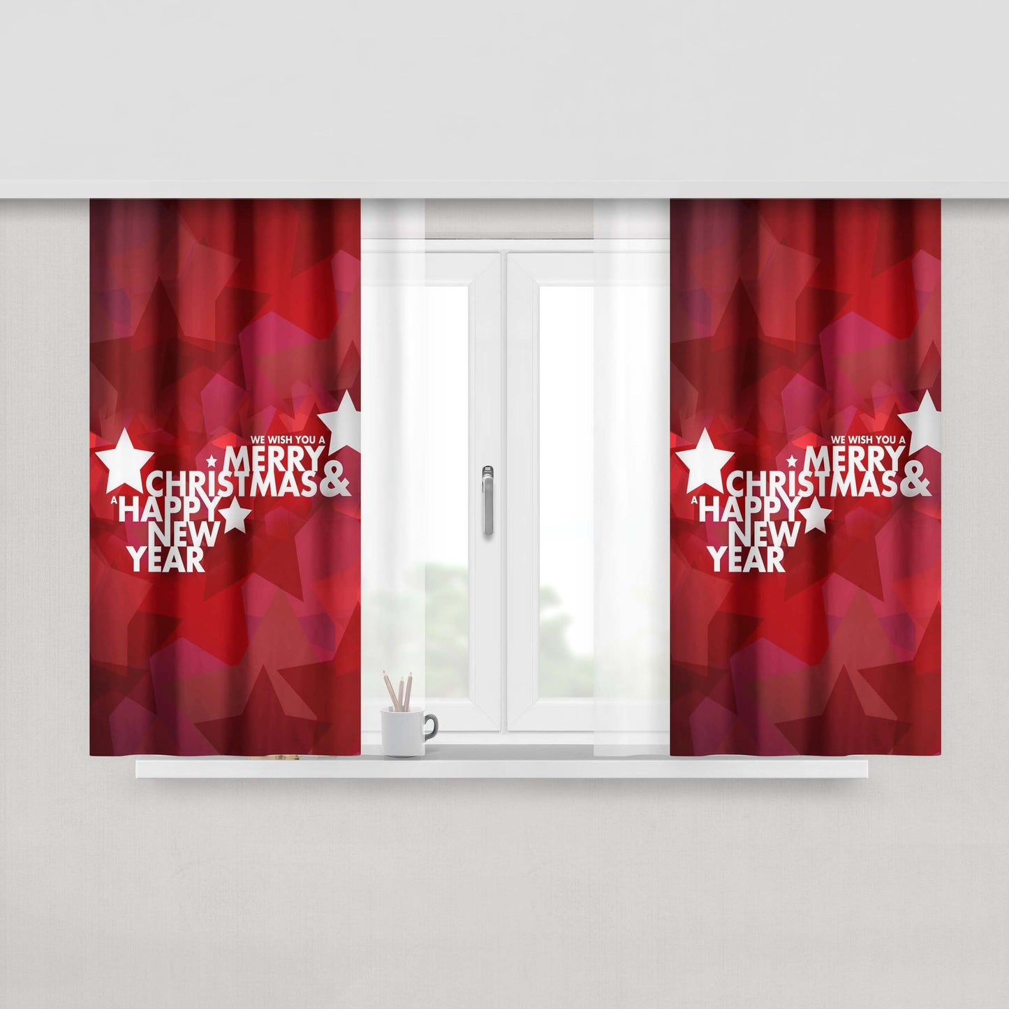 Merry Christmas Peach Skin Window Curtains