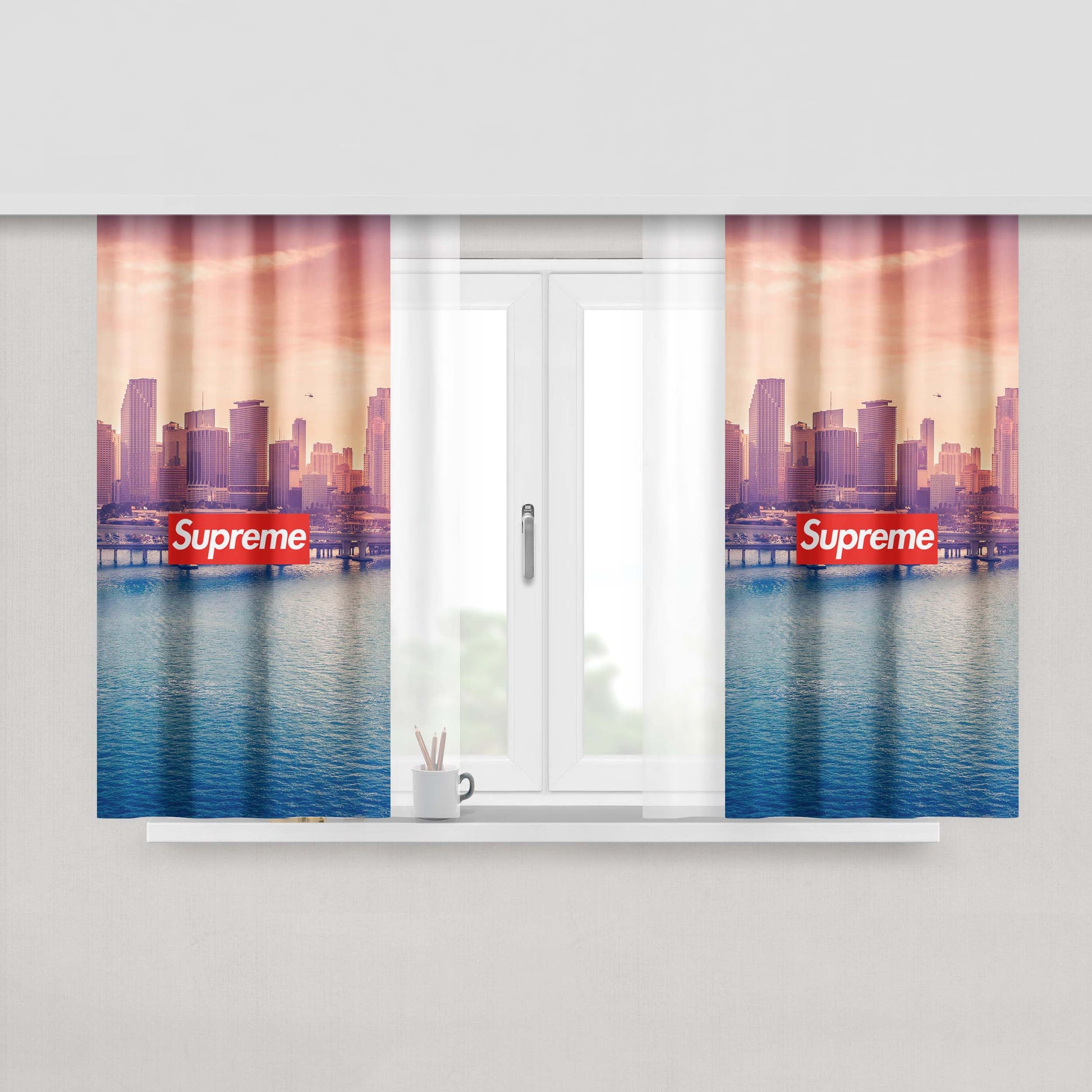 Miami Downtown Florida Peach Skin Window Curtains