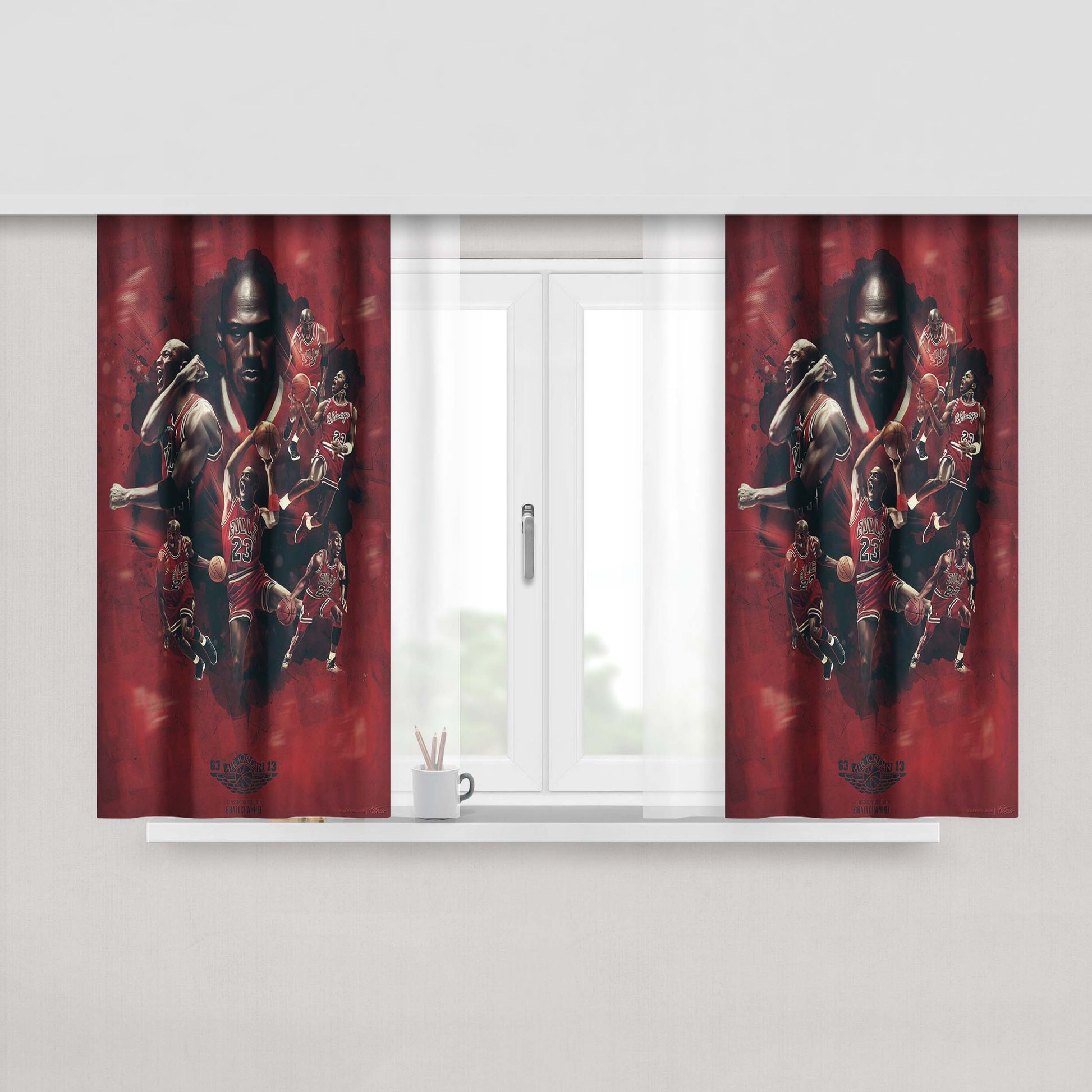 Michael Jordan 23 Red Peach Skin Window Curtains