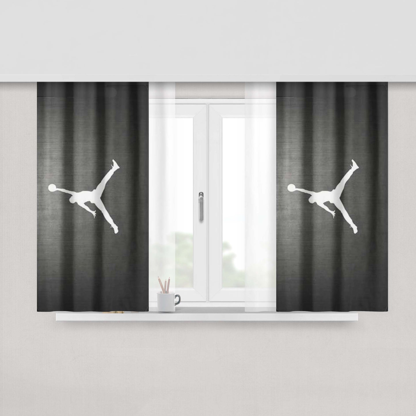 Michael Jordan Air Logo Grain Peach Skin Window Curtains