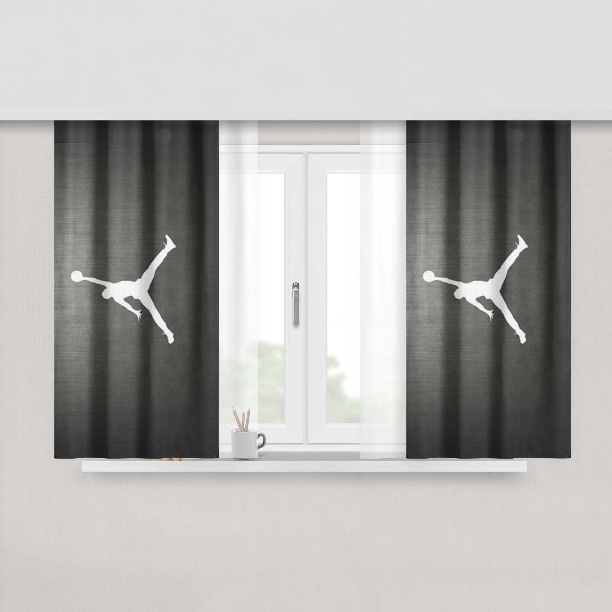 Michael Jordan Air Logo Grain Peach Skin Window Curtains