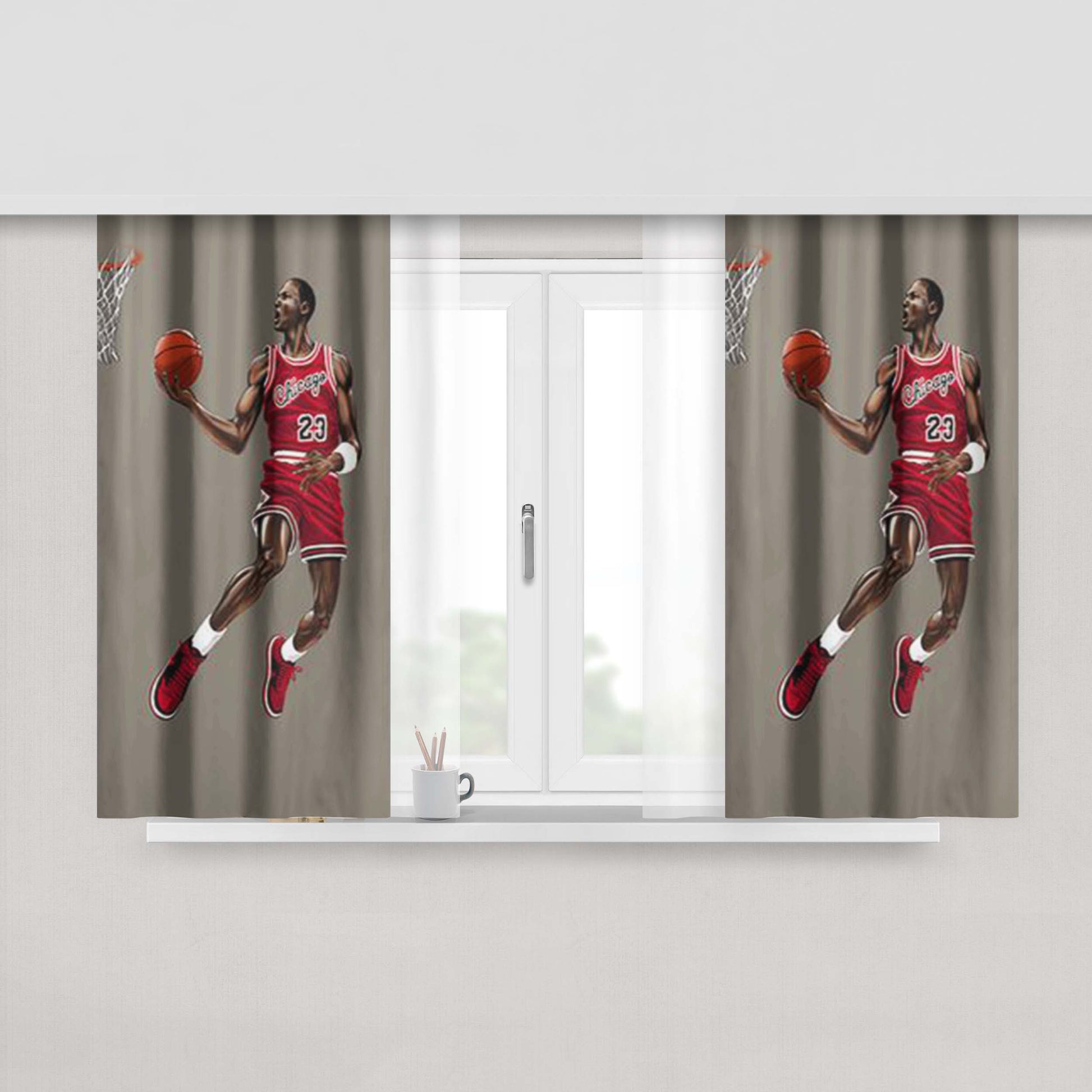 Michael Jordan Jump Shot Peach Skin Window Curtains