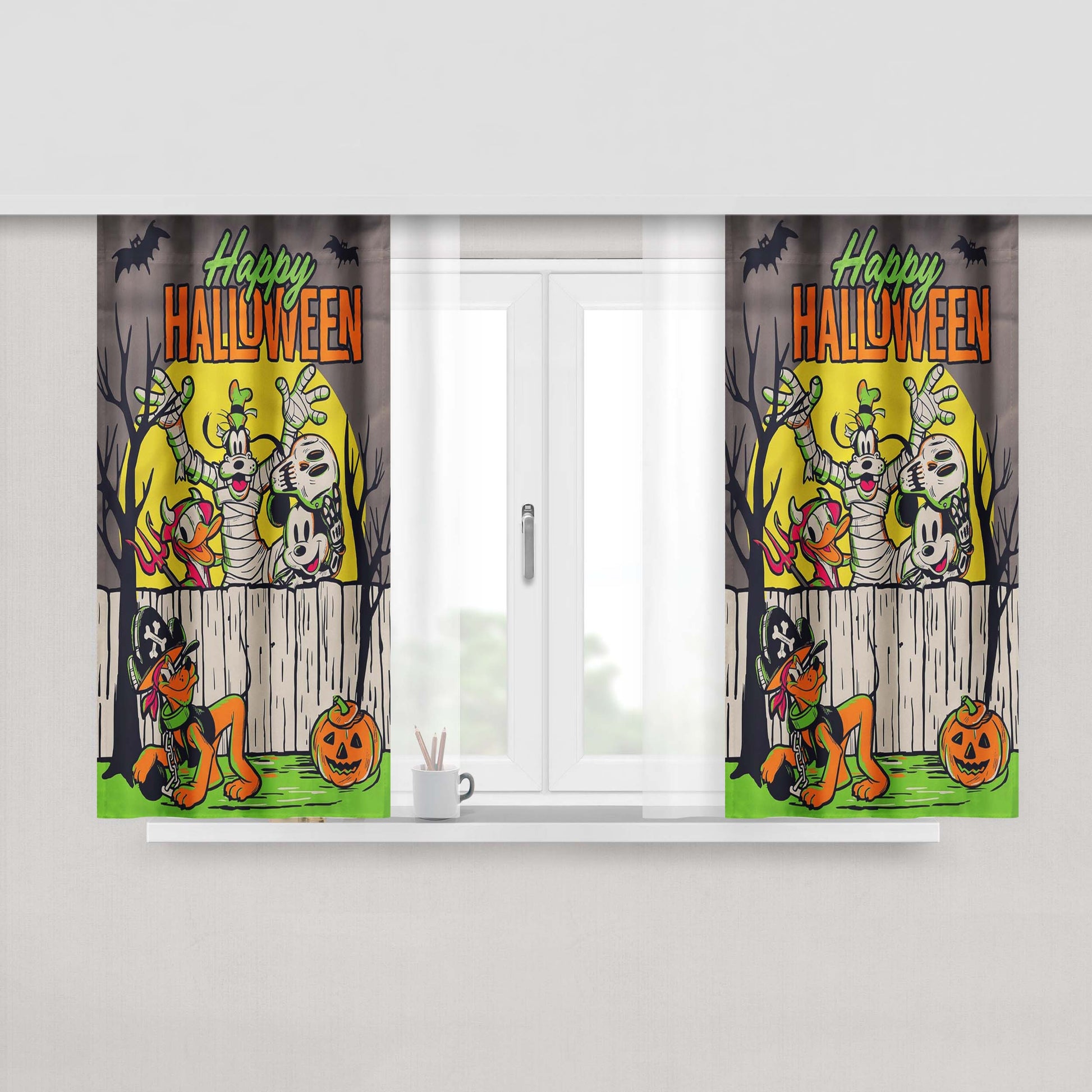 Mickey And Friends Halloween Peach Skin Window Curtains