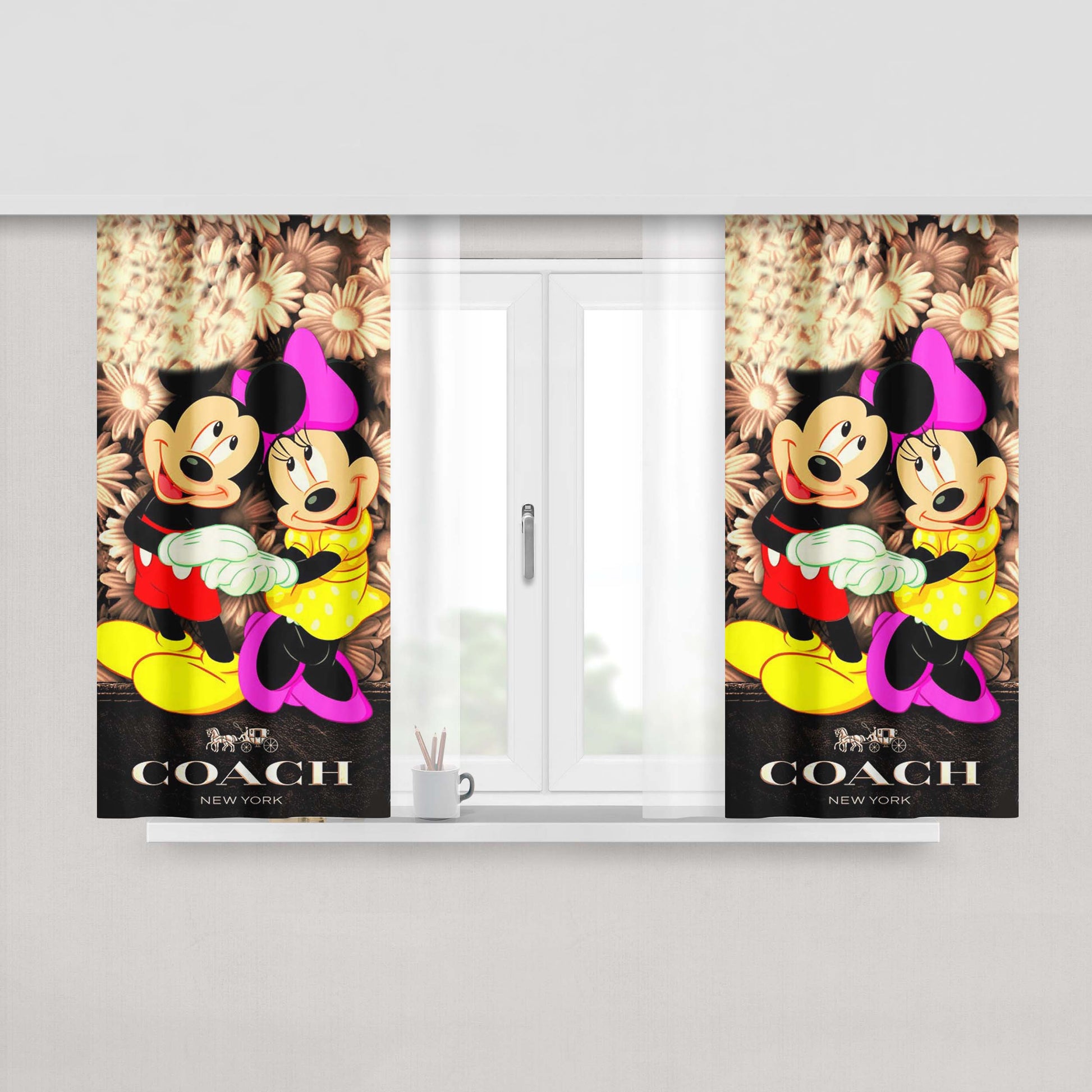 Mickey And Minnie Mouse Coach Cool Peach Skin Window Curtains