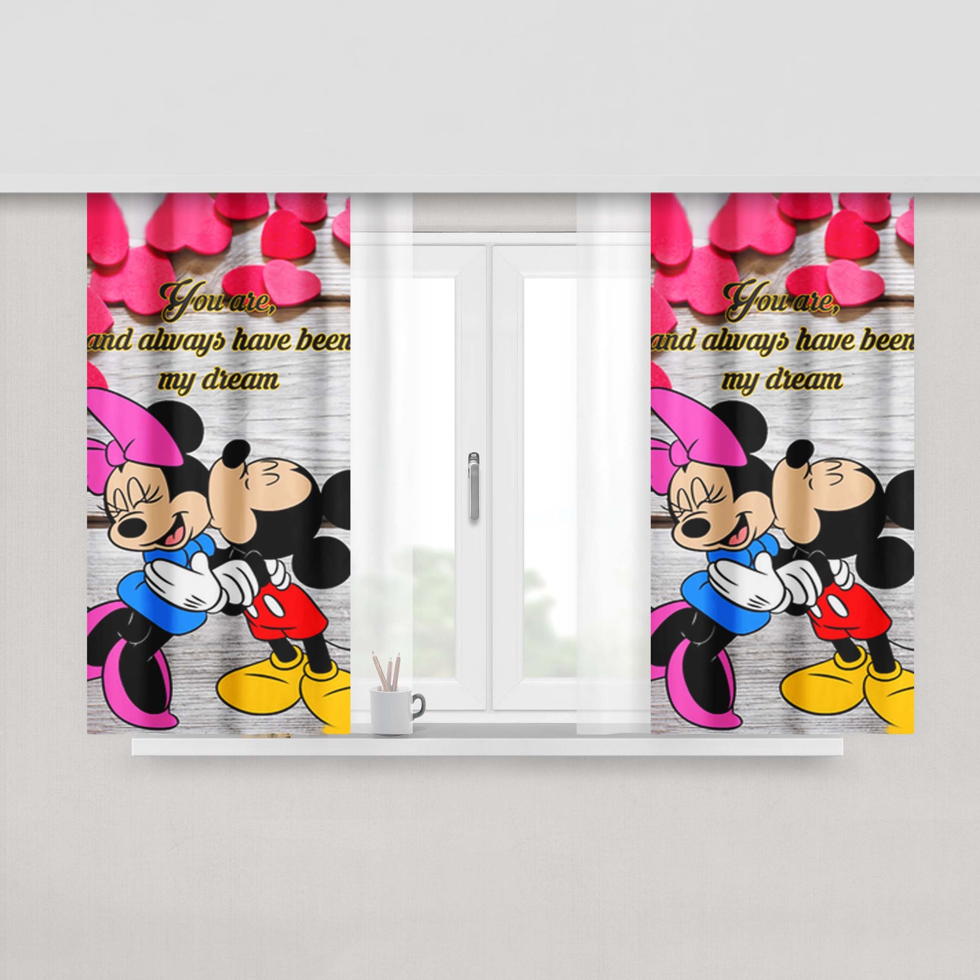 Mickey And Minnie Mouse Kissing Peach Skin Window Curtains