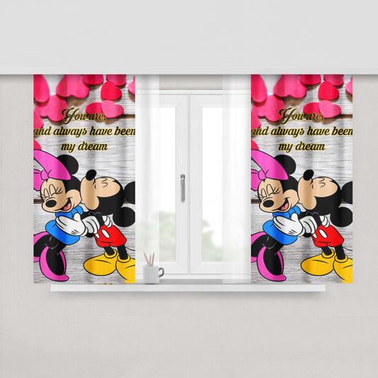 Mickey And Minnie Mouse Kissing Peach Skin Window Curtains