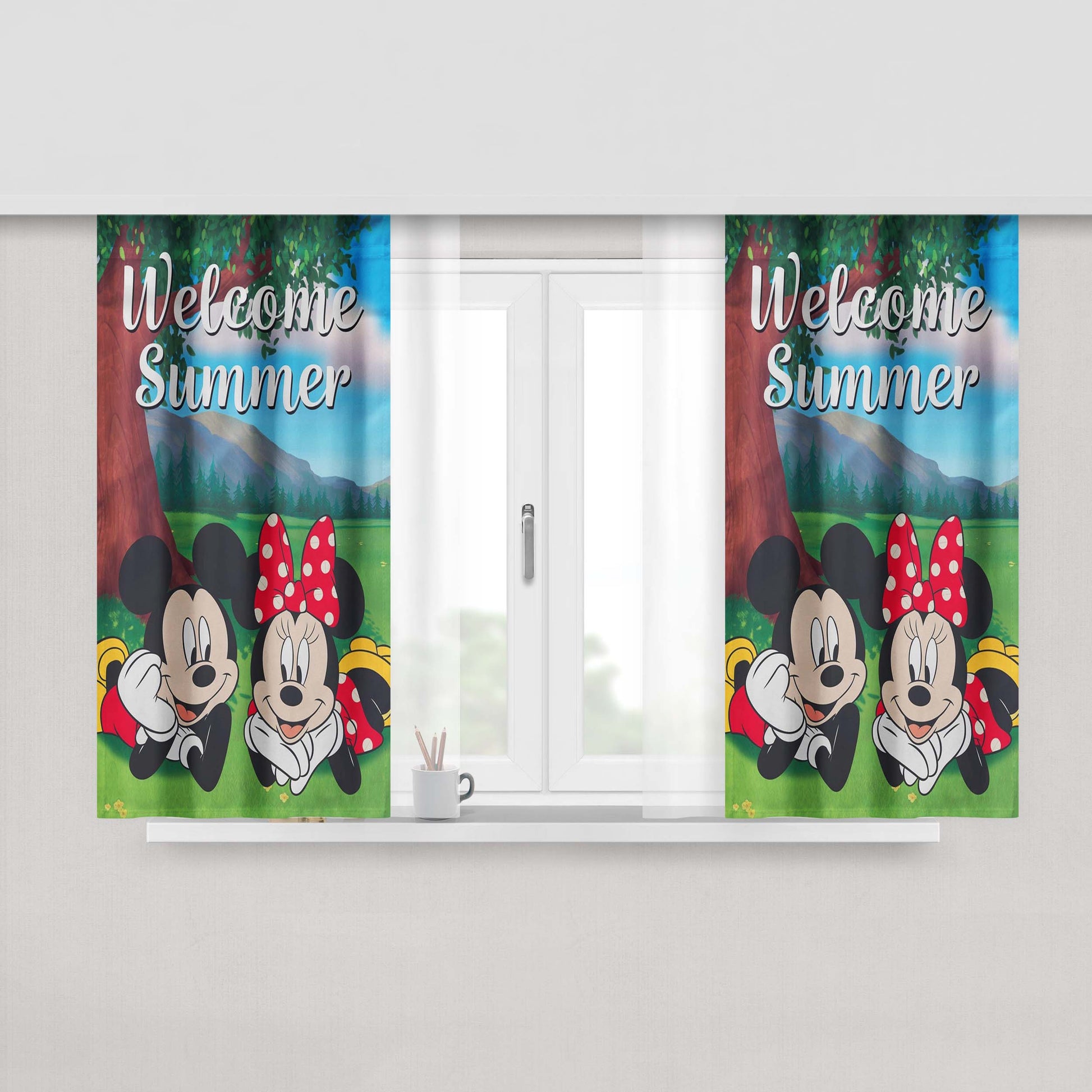Mickey And Minnie Summer Welcome Peach Skin Window Curtains