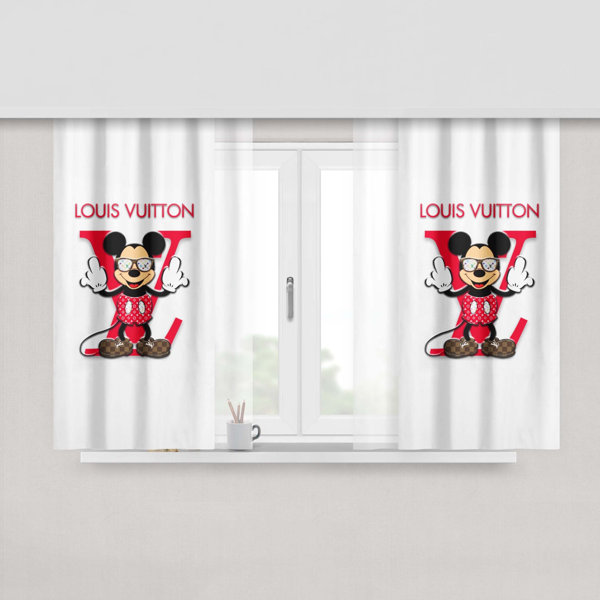 Mickey Louis Vuitton White Peach Skin Window Curtains