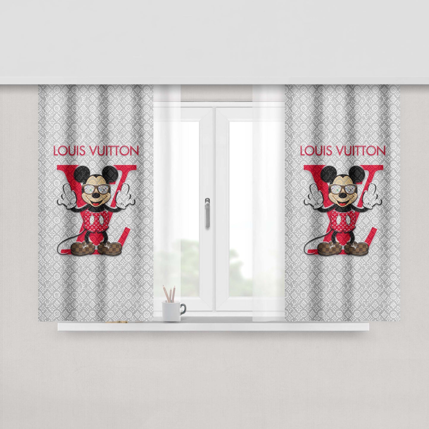 Mickey Louis Vuitton Peach Skin Window Curtains