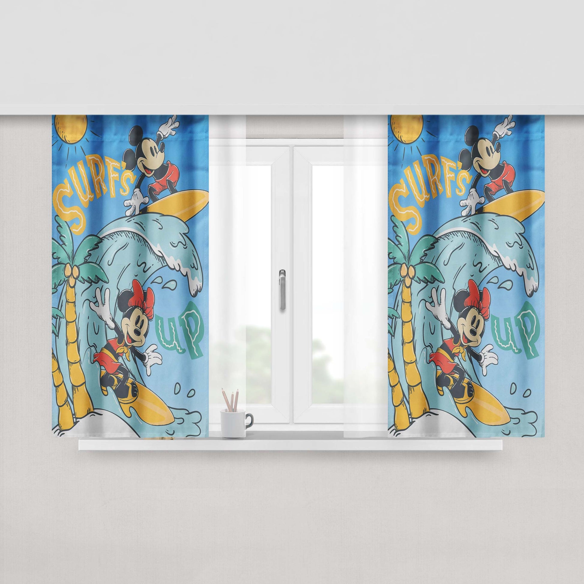 Mickey Mouse And Minnie Mouse Summer Peach Skin Window Curtains