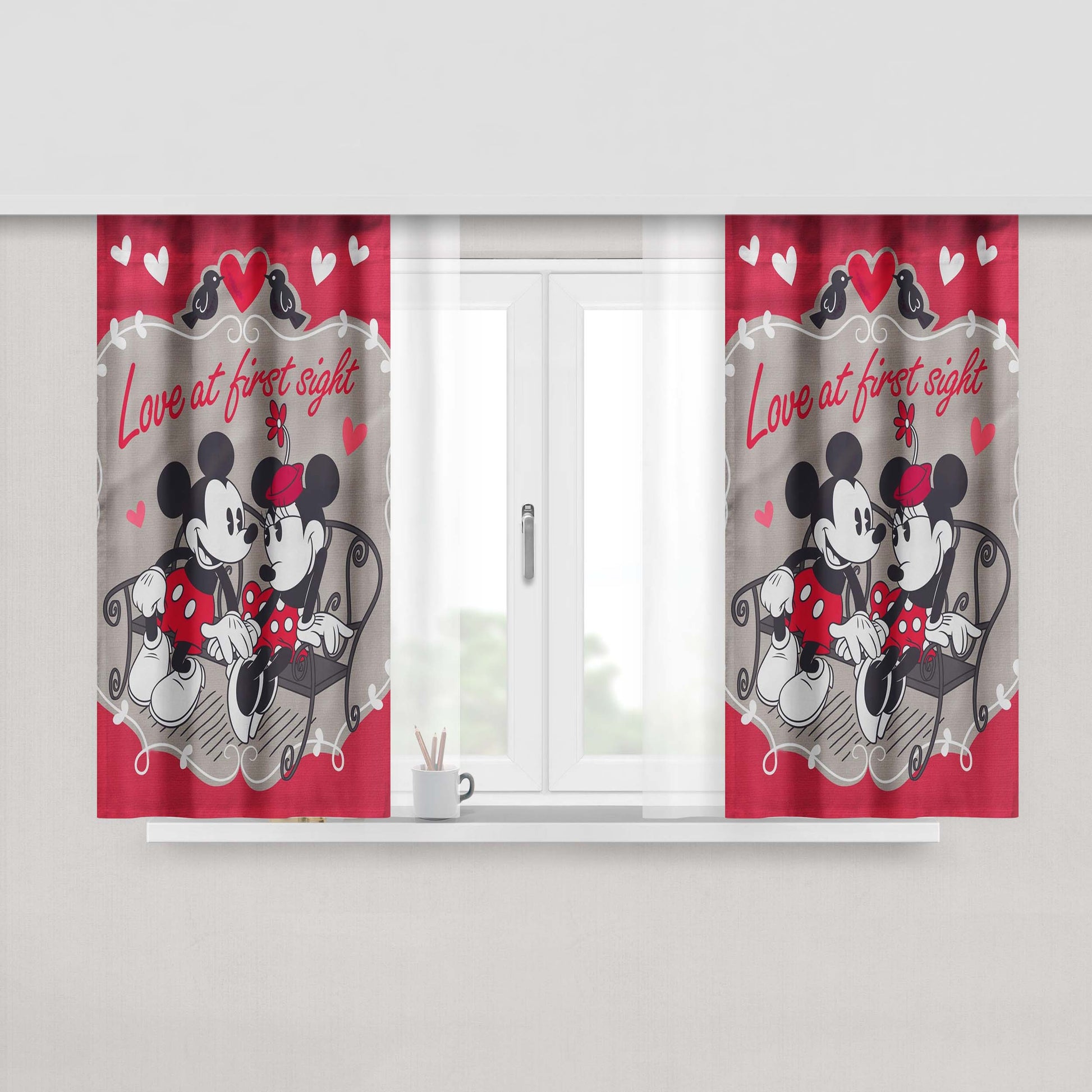 Mickey Mouse And Minnie Mouse Valentines Day Peach Skin Window Curtains