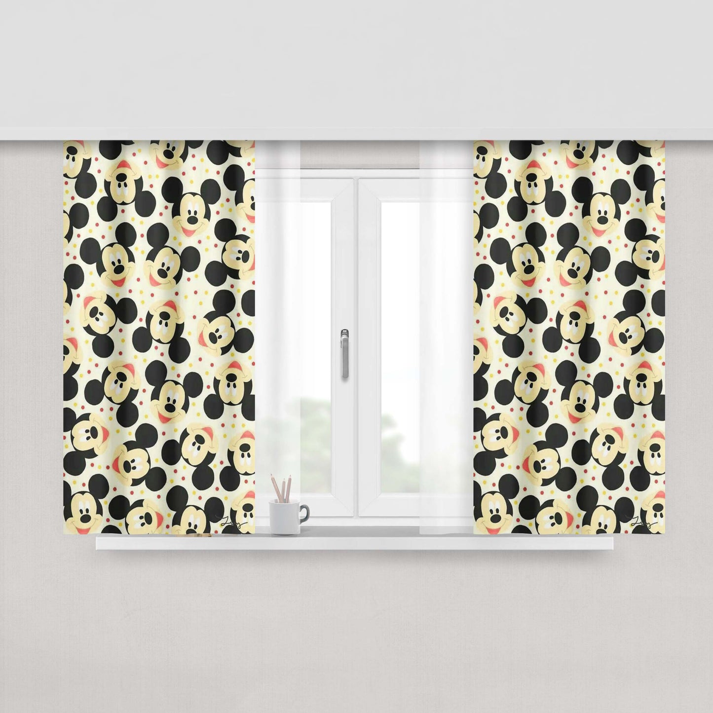 Mickey Mouse Disney Pattern Peach Skin Window Curtains