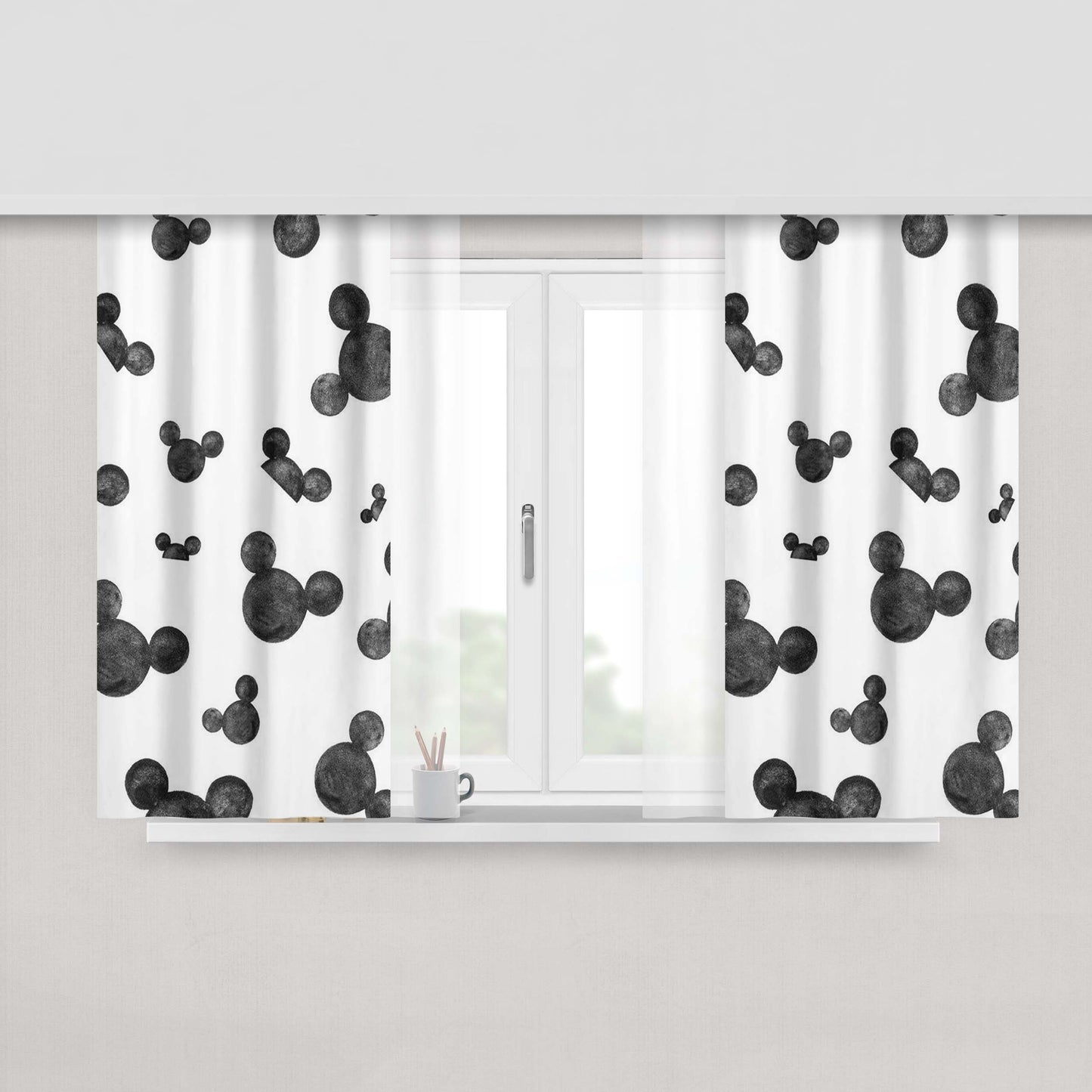 Mickey Mouse Head Pattern Silhouette Peach Skin Window Curtains