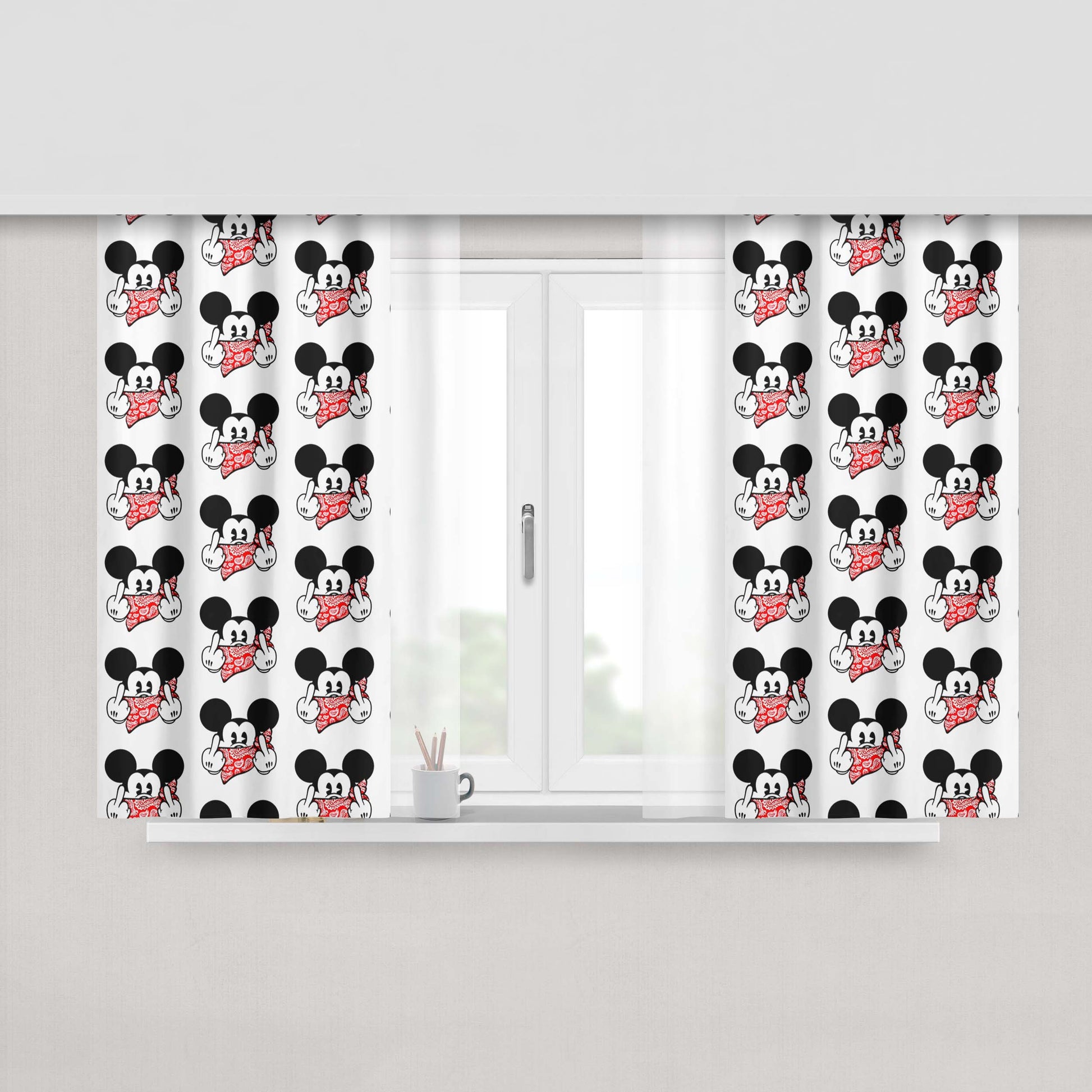 Mickey Mouse Obey Pattern Peach Skin Window Curtains