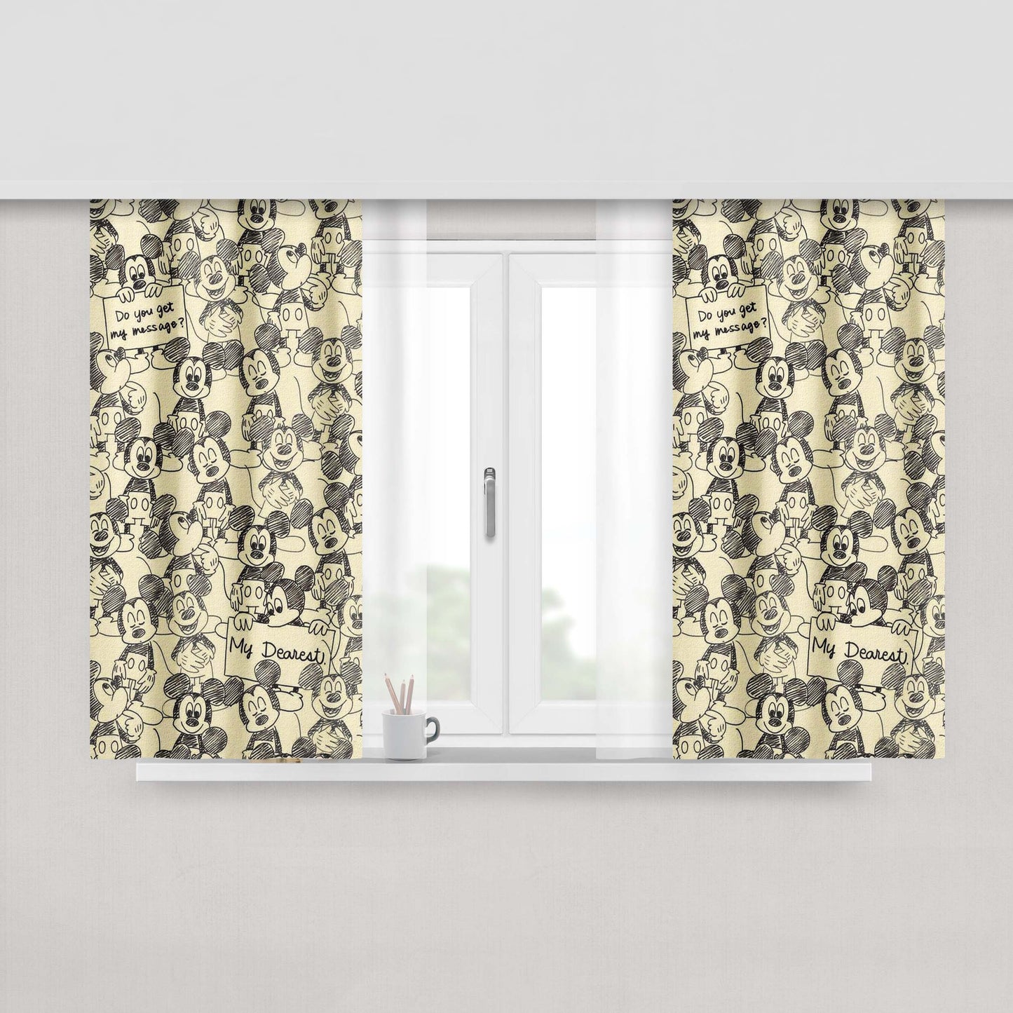 Mickey Mouse Pattern Canvas Silhouette Peach Skin Window Curtains