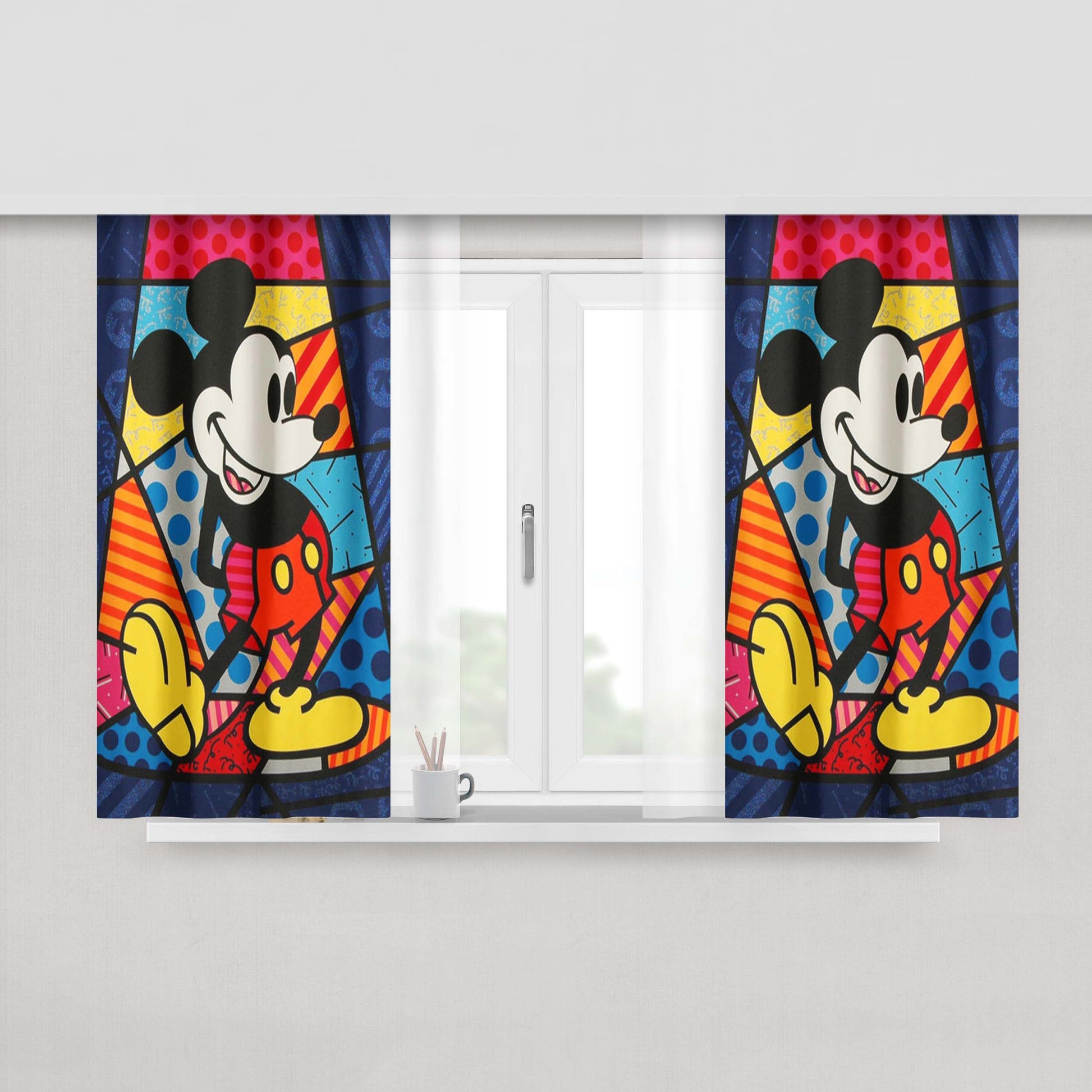 Mickey Mouse Romero Britto Peach Skin Window Curtains