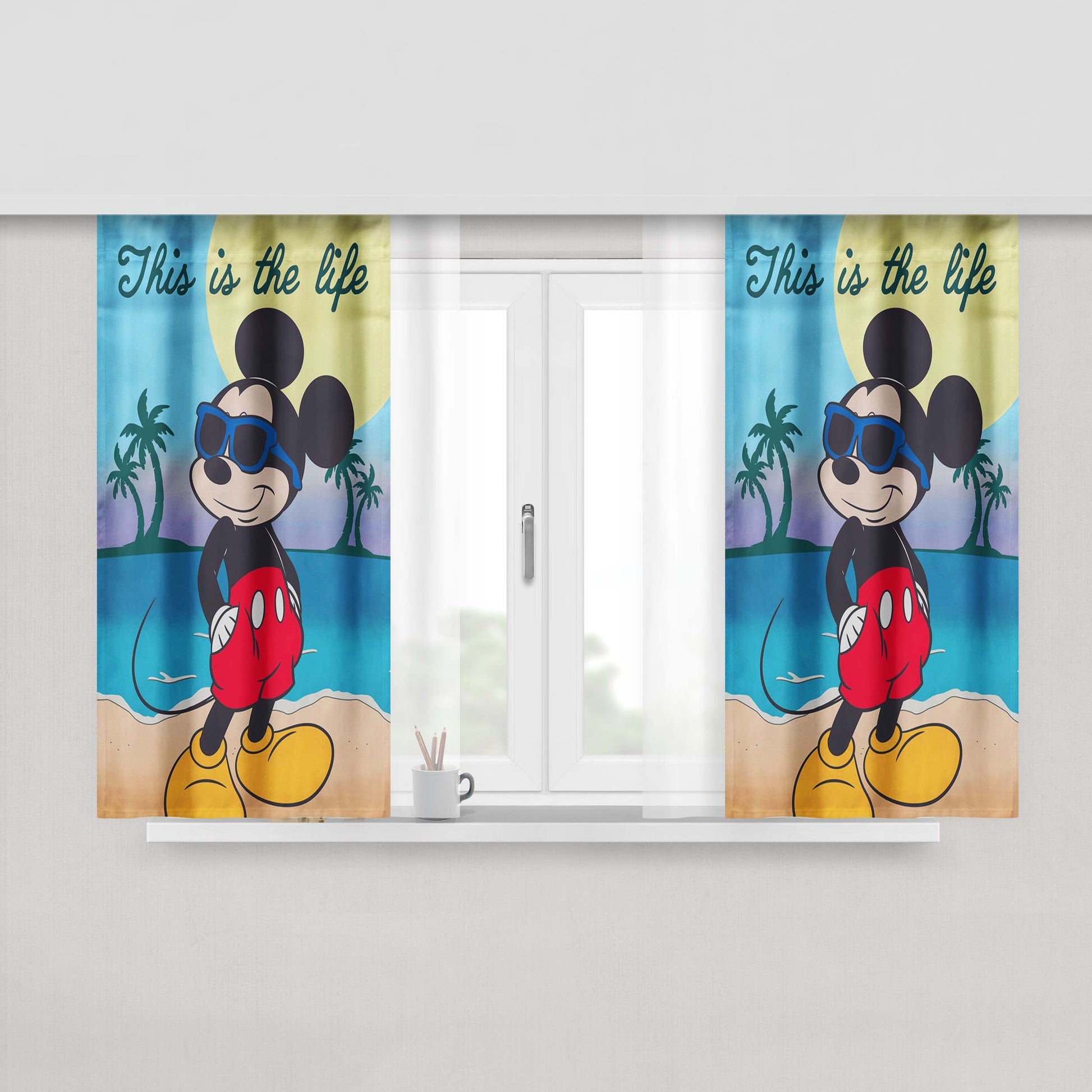 Mickey Mouse Summer Beach Peach Skin Window Curtains