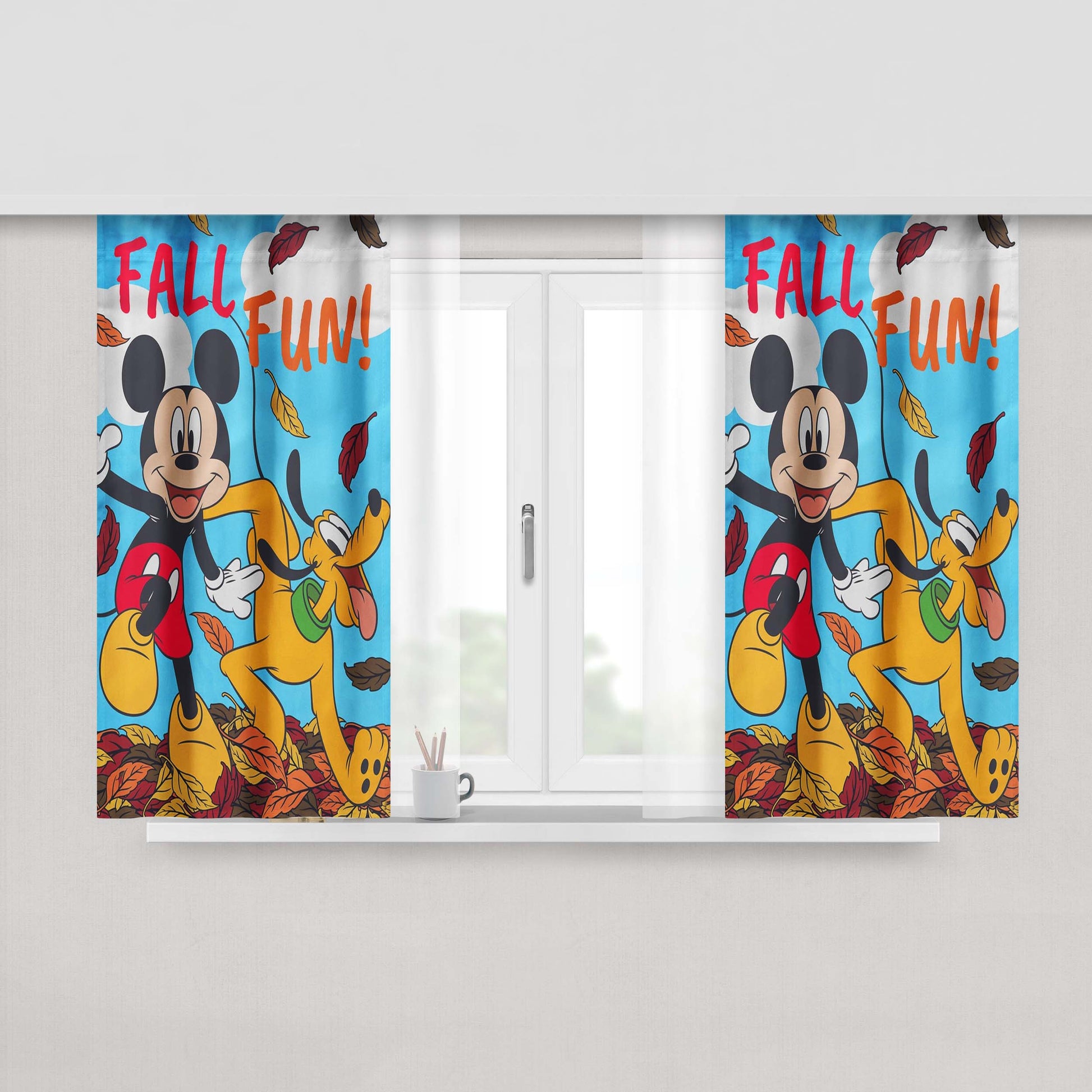 Mickey Pluto Fall Peach Skin Window Curtains