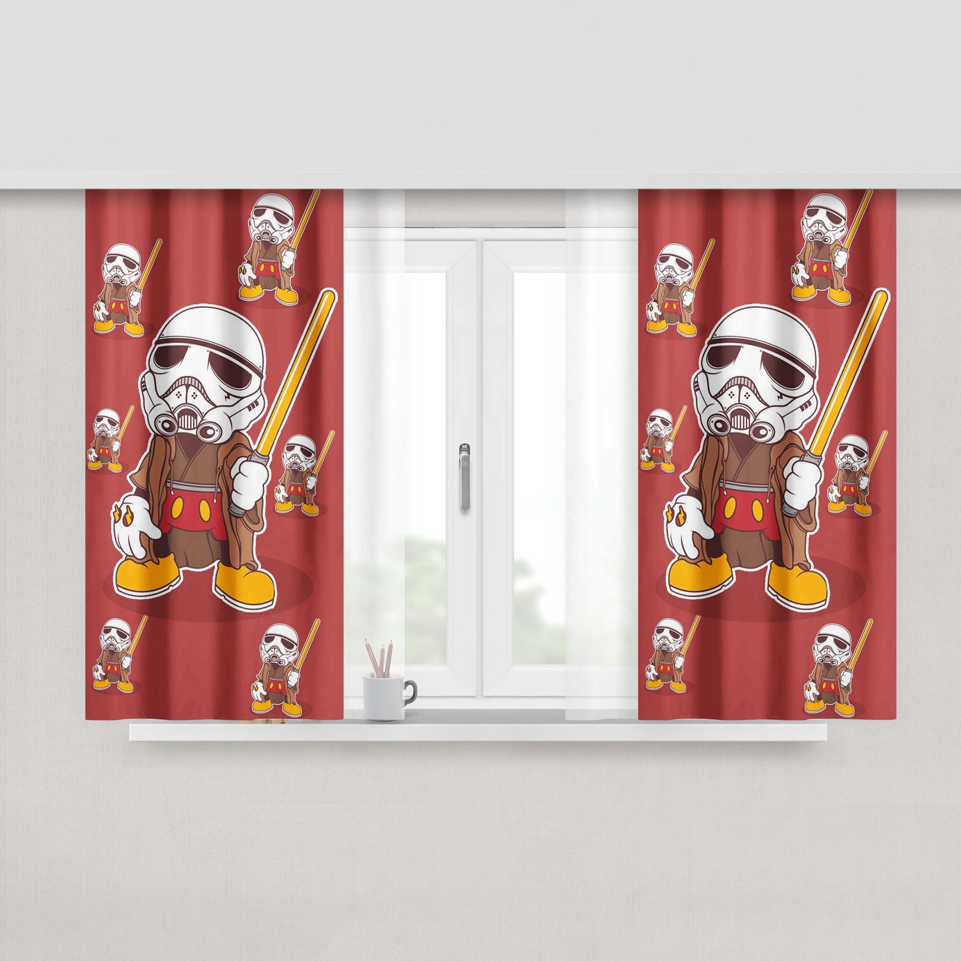 Mickey Wars Pattern Peach Skin Window Curtains
