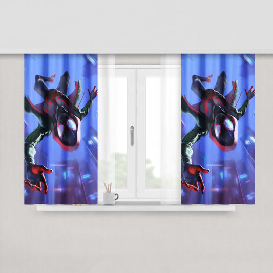 Miles Morales In Spider Man Into The Spider Verse Peach Skin Window Curtains