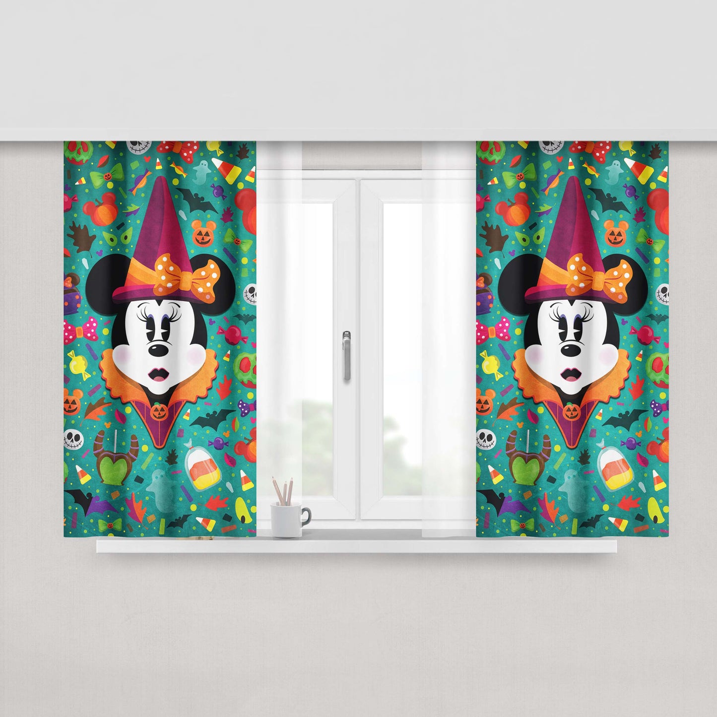 Minnie Mouse Halloween Peach Skin Window Curtains