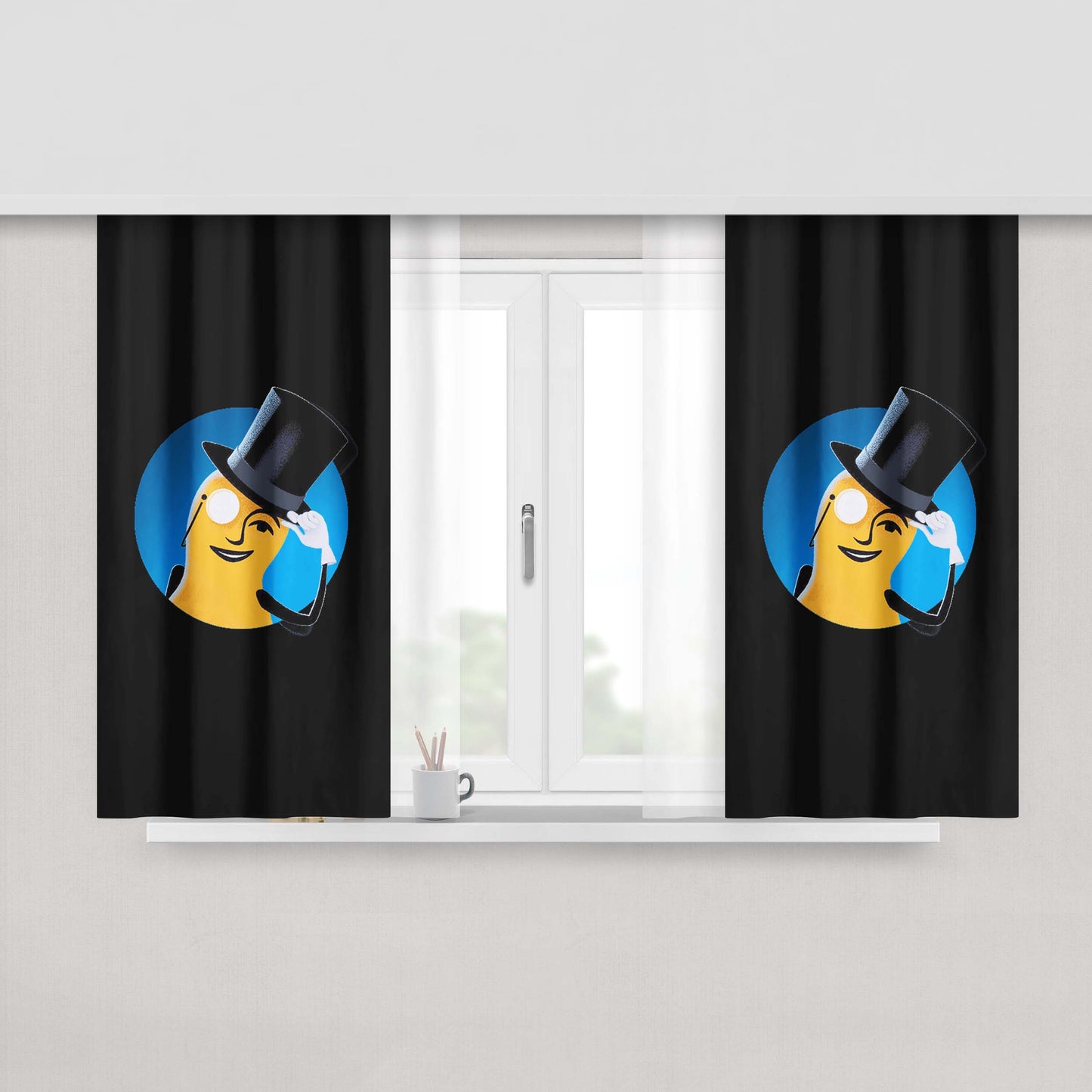 Mr Peanuts Cartoon On Black Peach Skin Window Curtains