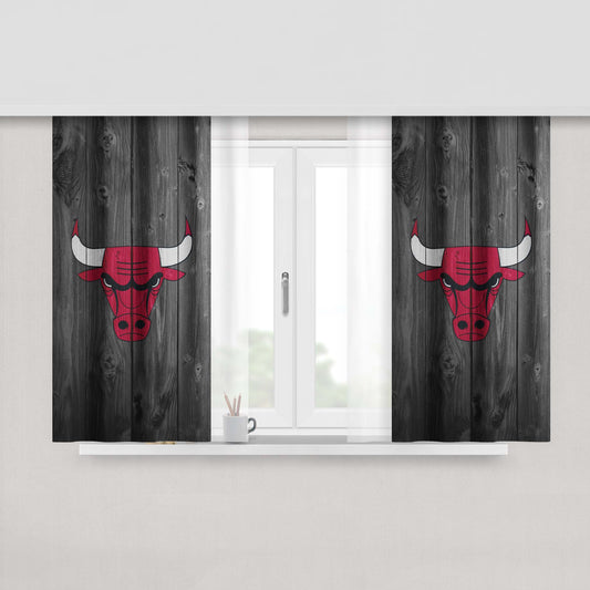 Nba Chicago Bulls Logo Dark Wood Wallpaper Peach Skin Window Curtains