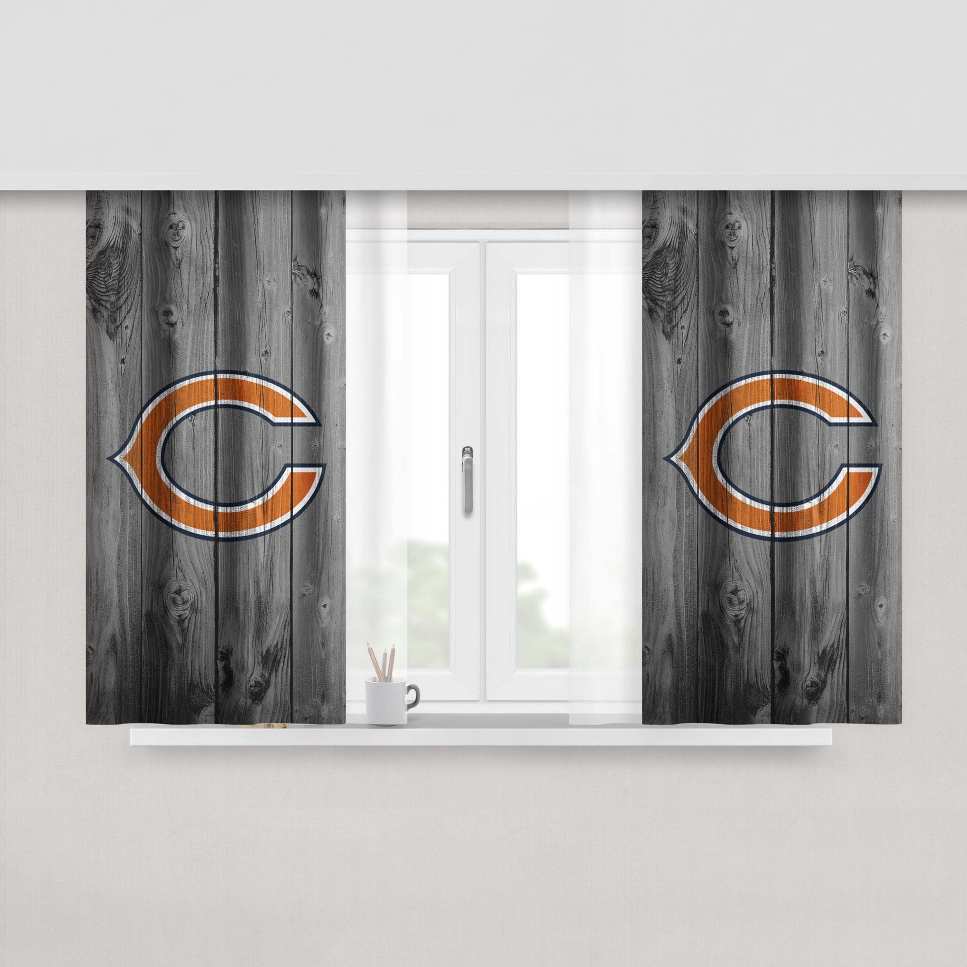 New Chicago Bears Nfl Logo Dark Wood Wallpaper Peach Skin Window Curtains