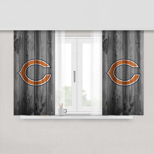 New Chicago Bears Nfl Logo Dark Wood Wallpaper Peach Skin Window Curtains