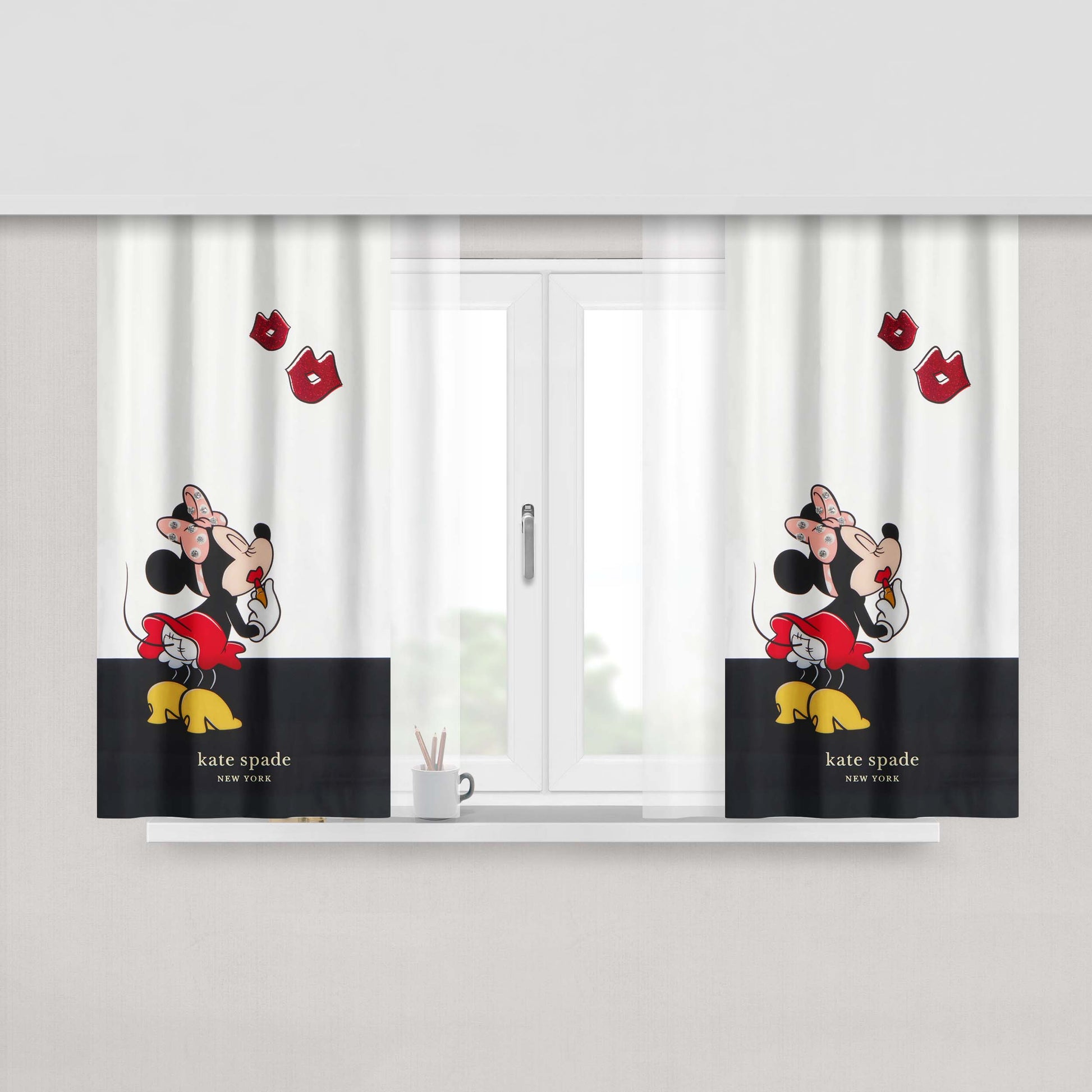 New York Kate Spade X Minnie Mouse Kiss Peach Skin Window Curtains
