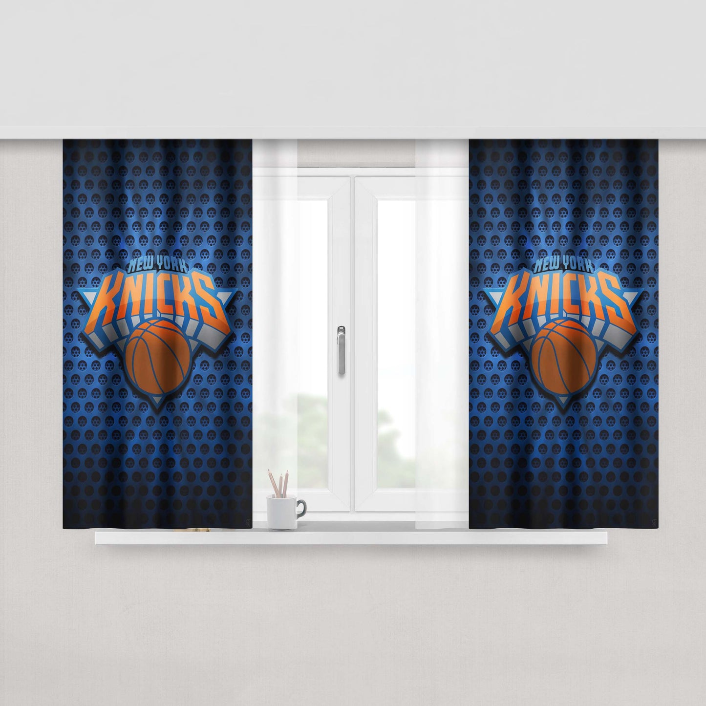 New York Knicks Logo Blue Peach Skin Window Curtains