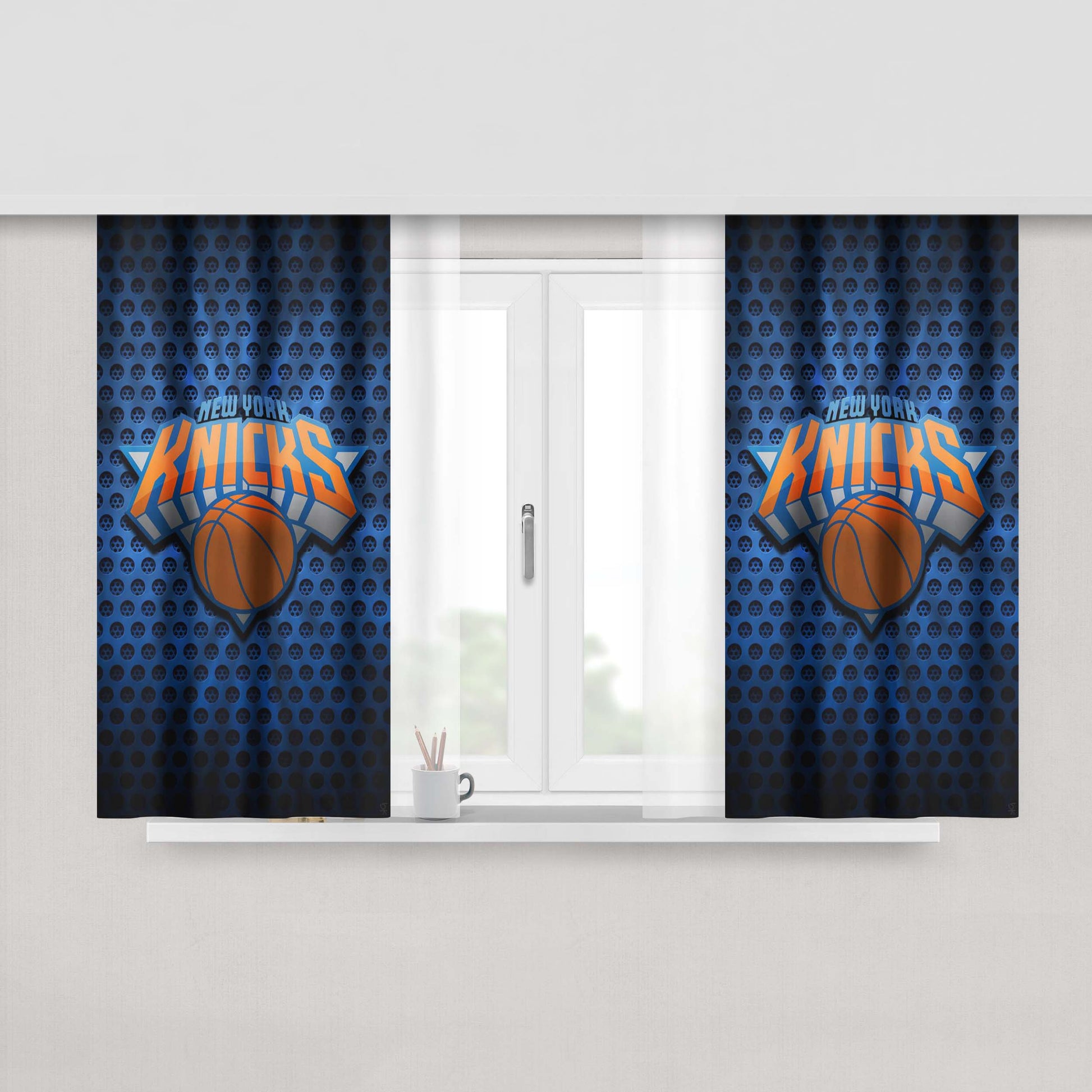 New York Knicks Logo Blue Peach Skin Window Curtains