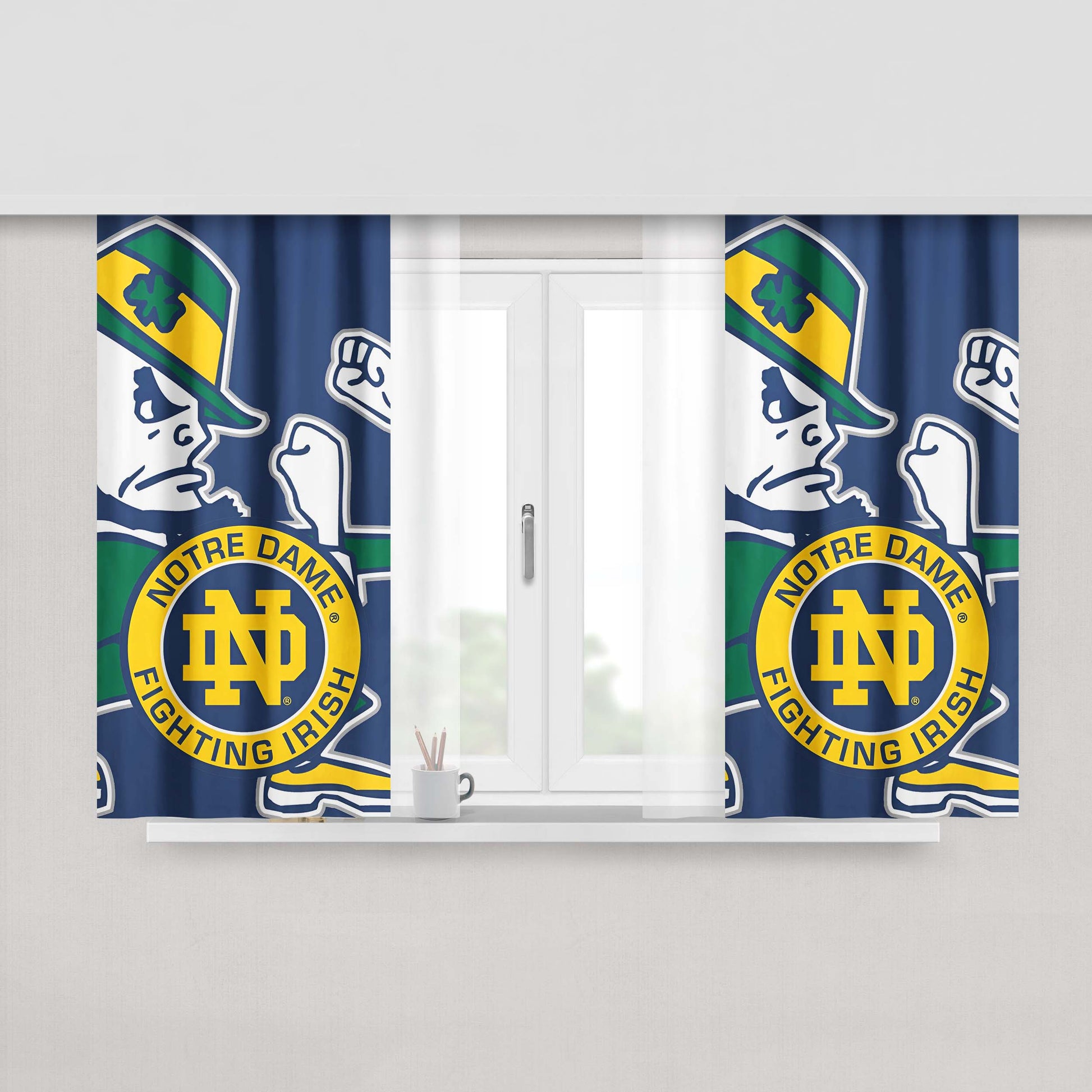 Notre Dame Fighting Irish Logo Wallpaper Peach Skin Window Curtains