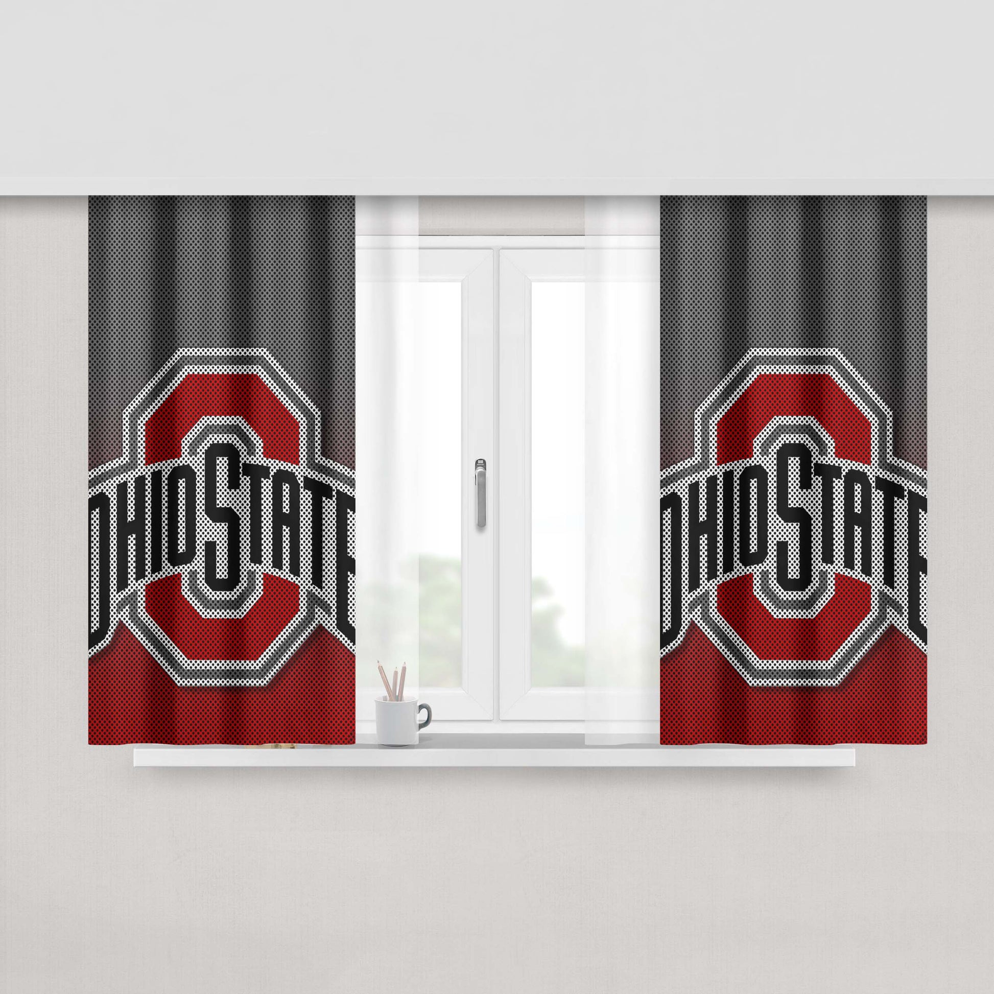 Ohio State Buckeyes Carbon Fiber Logo Peach Skin Window Curtains